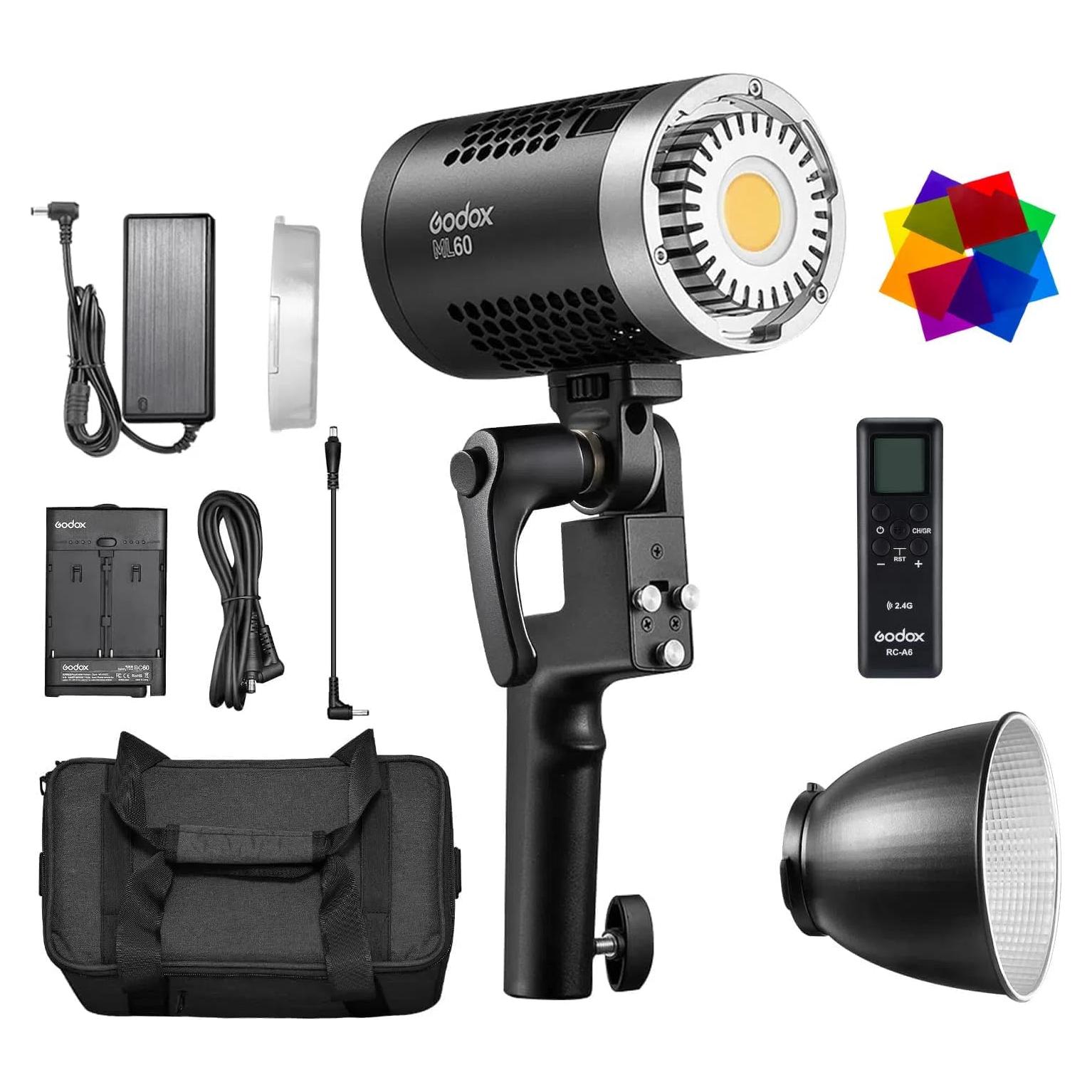 Godox ML60 Luz LED de Video Portátil 60W 69000Lux 5600K