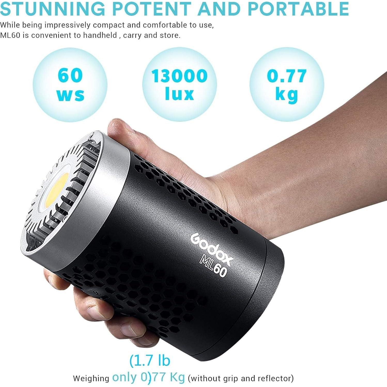 Godox ML60 Luz LED de Video Portátil 60W 69000Lux 5600K