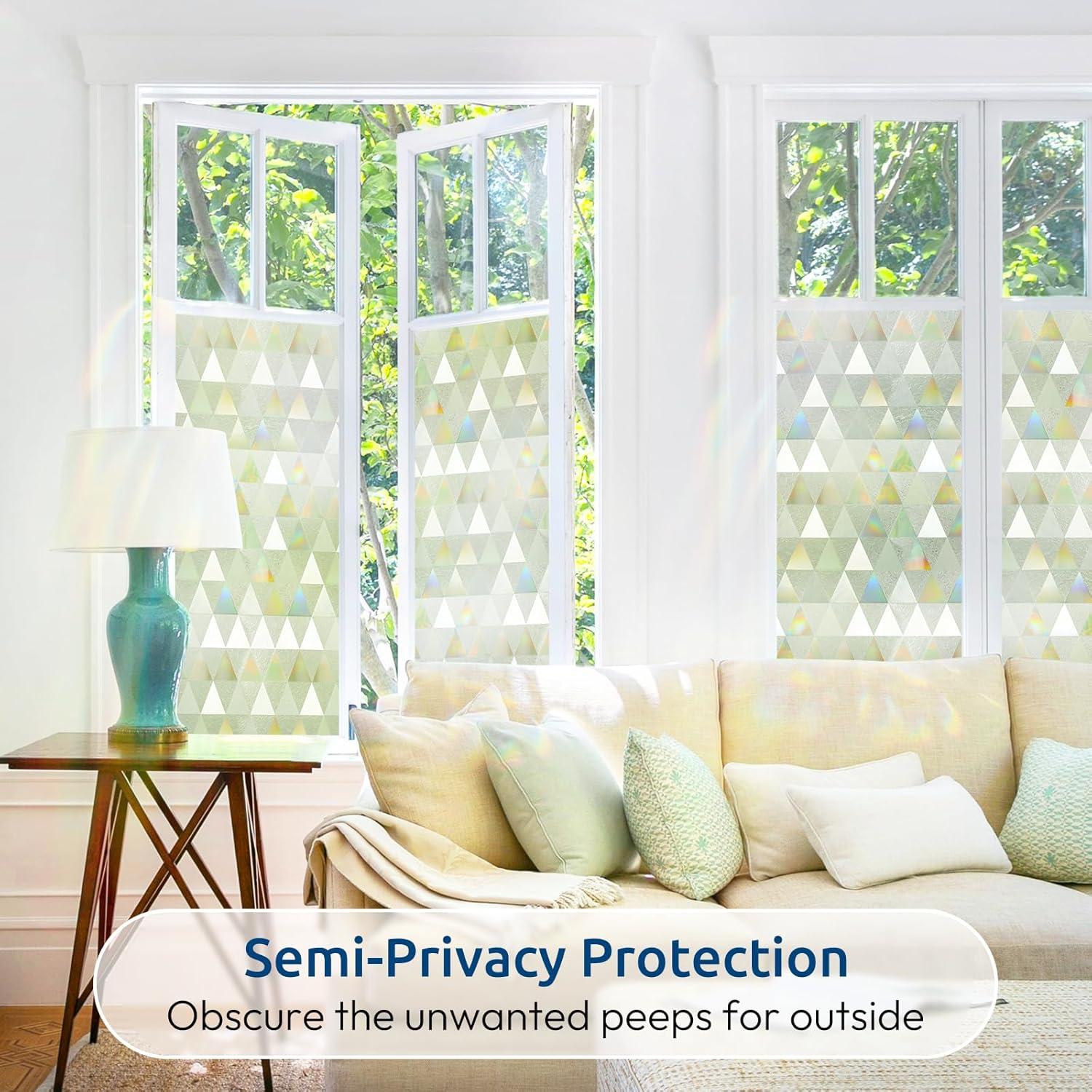 Película de Privacidad rabbitgoo 90x400 cm Vinilo UV Triángulo Claro