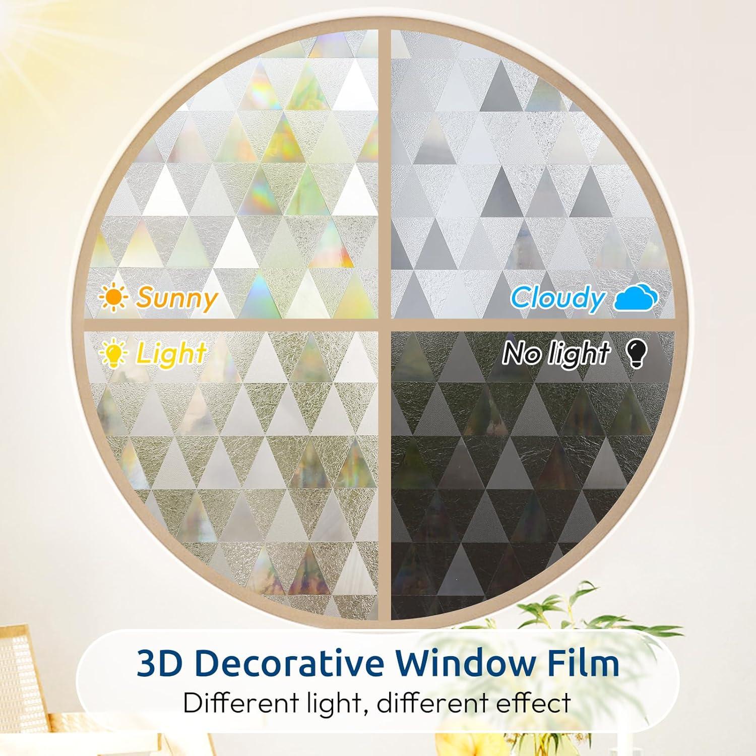 Película de Privacidad rabbitgoo 90x400 cm Vinilo UV Triángulo Claro