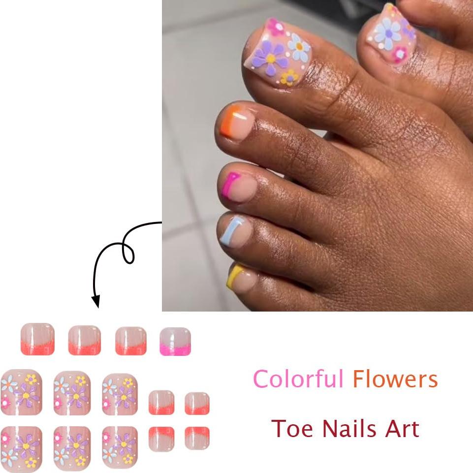 24 Uñas Postizas Acrílicas para Pies YEFIUO Diseño Francés