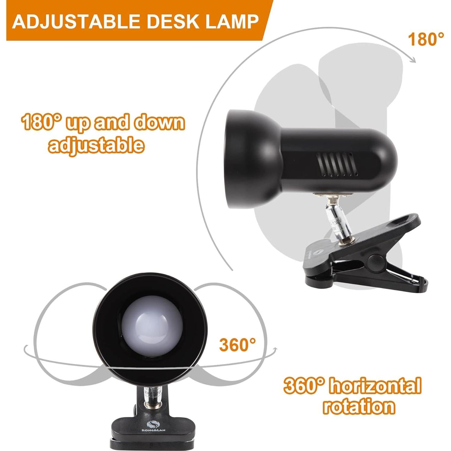 Lámpara de Clip LED RONG&LAN SUN-86 Ajustable 360° Negra