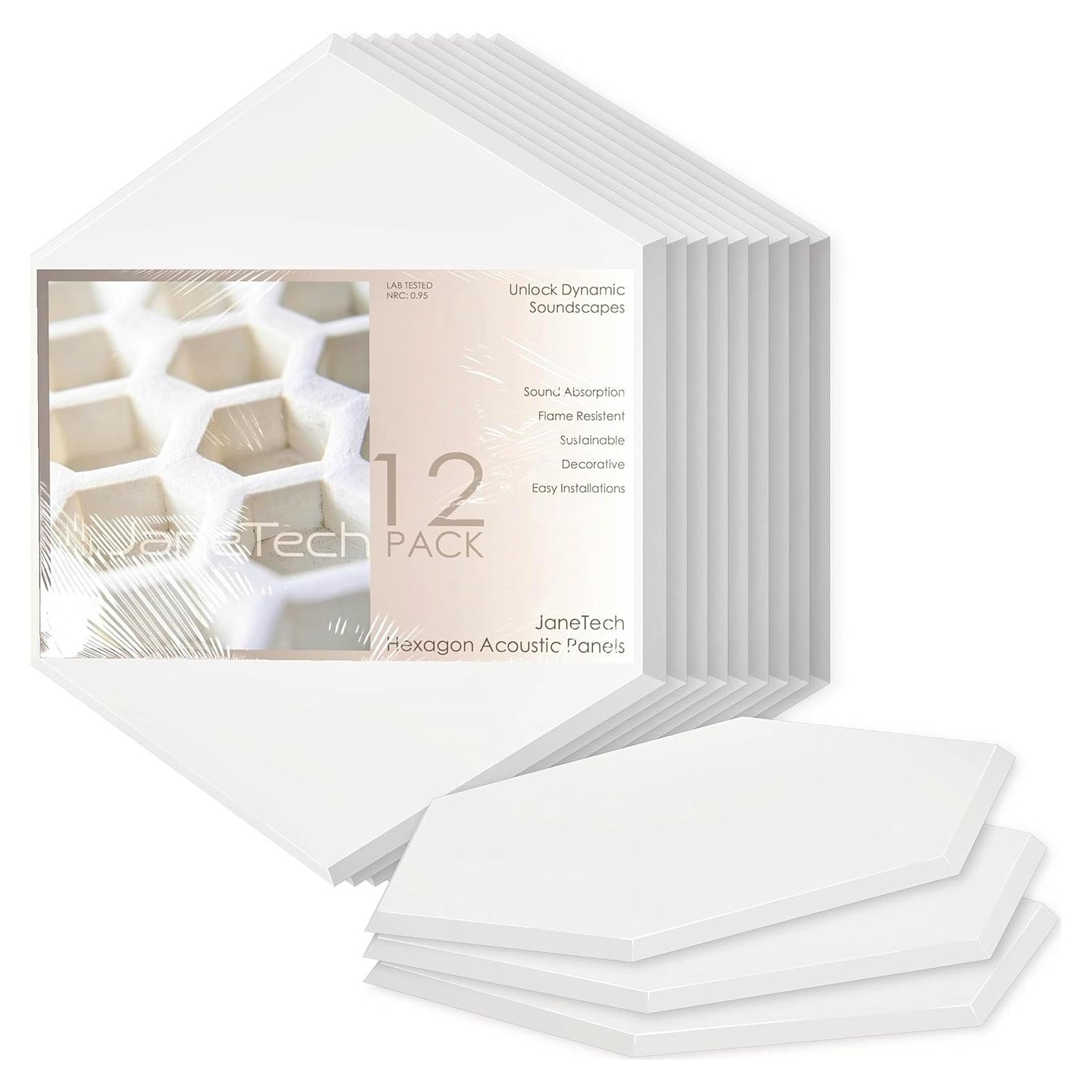Paquete de 12 Paneles Acústicos Hexagonales 35.56cm - Aislantes de Sonido