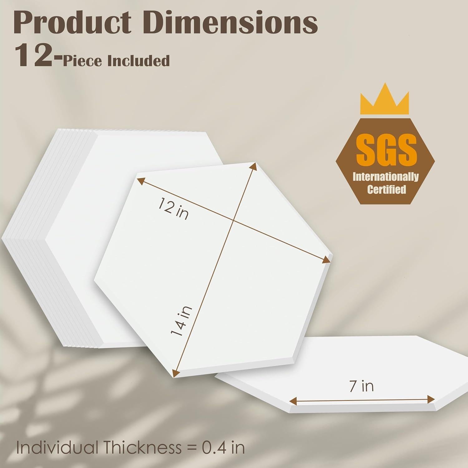 Paquete de 12 Paneles Acústicos Hexagonales 35.56cm - Aislantes de Sonido
