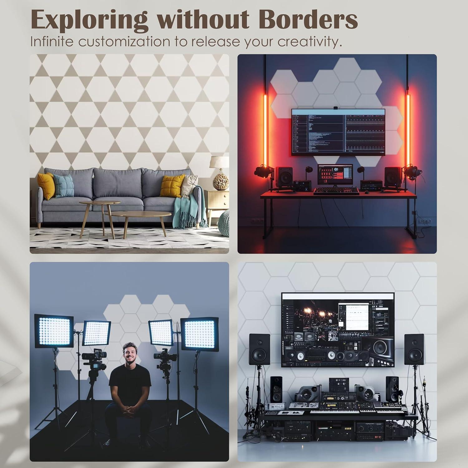 Paquete de 12 Paneles Acústicos Hexagonales 35.56cm - Aislantes de Sonido