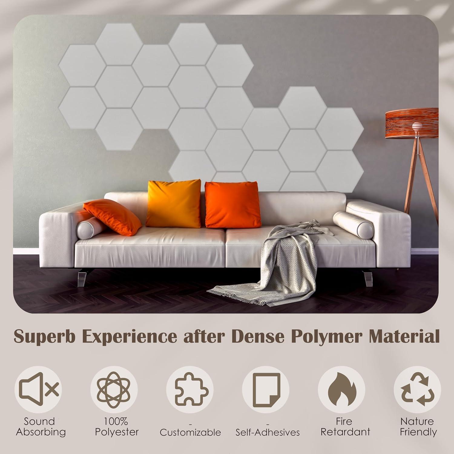 Paquete de 12 Paneles Acústicos Hexagonales 35.56cm - Aislantes de Sonido