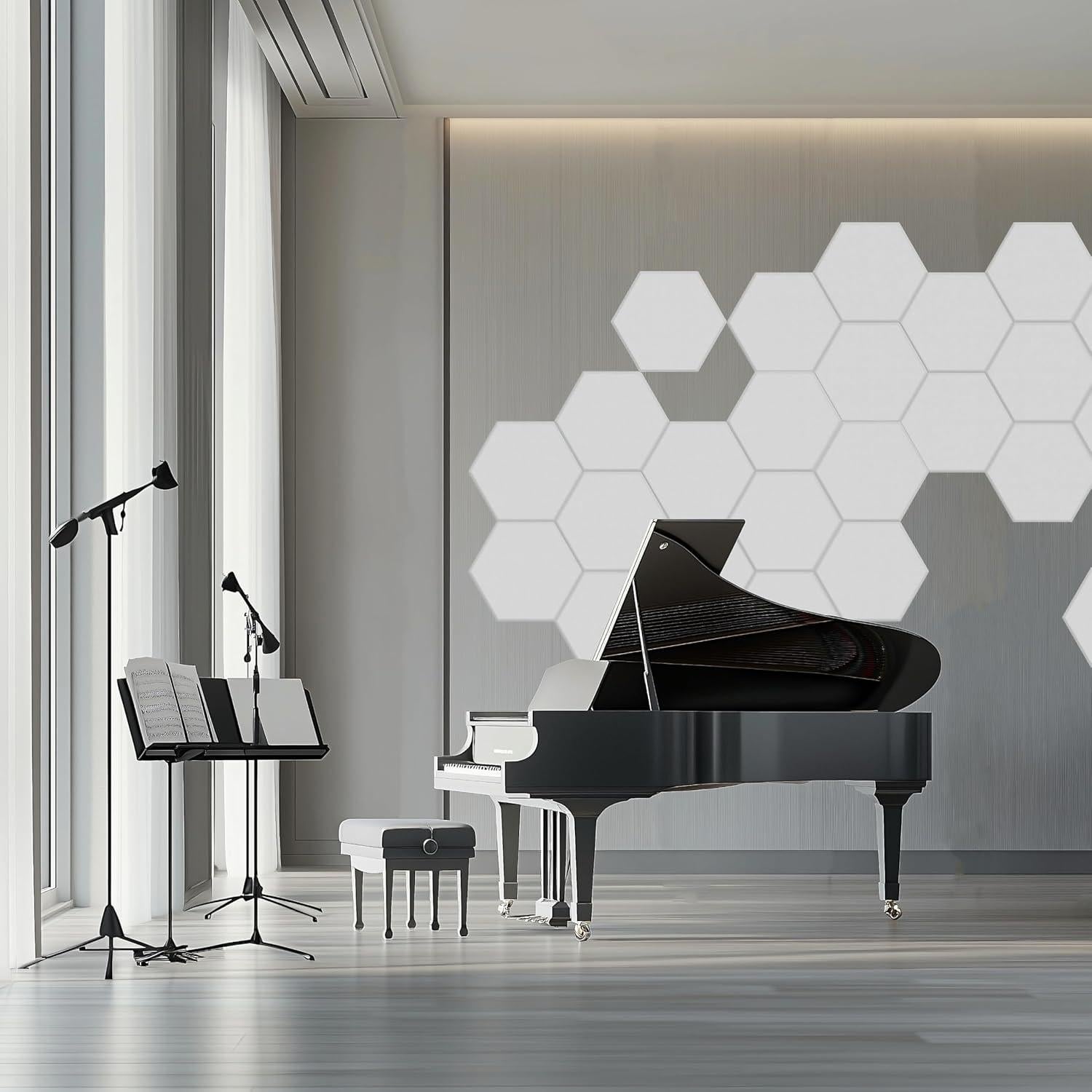 Paquete de 12 Paneles Acústicos Hexagonales 35.56cm - Aislantes de Sonido