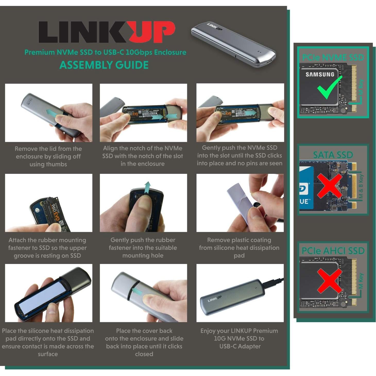 Enclosure NVMe SSD LINKUP 10 Gbps USB-C M.2 sin herramientas