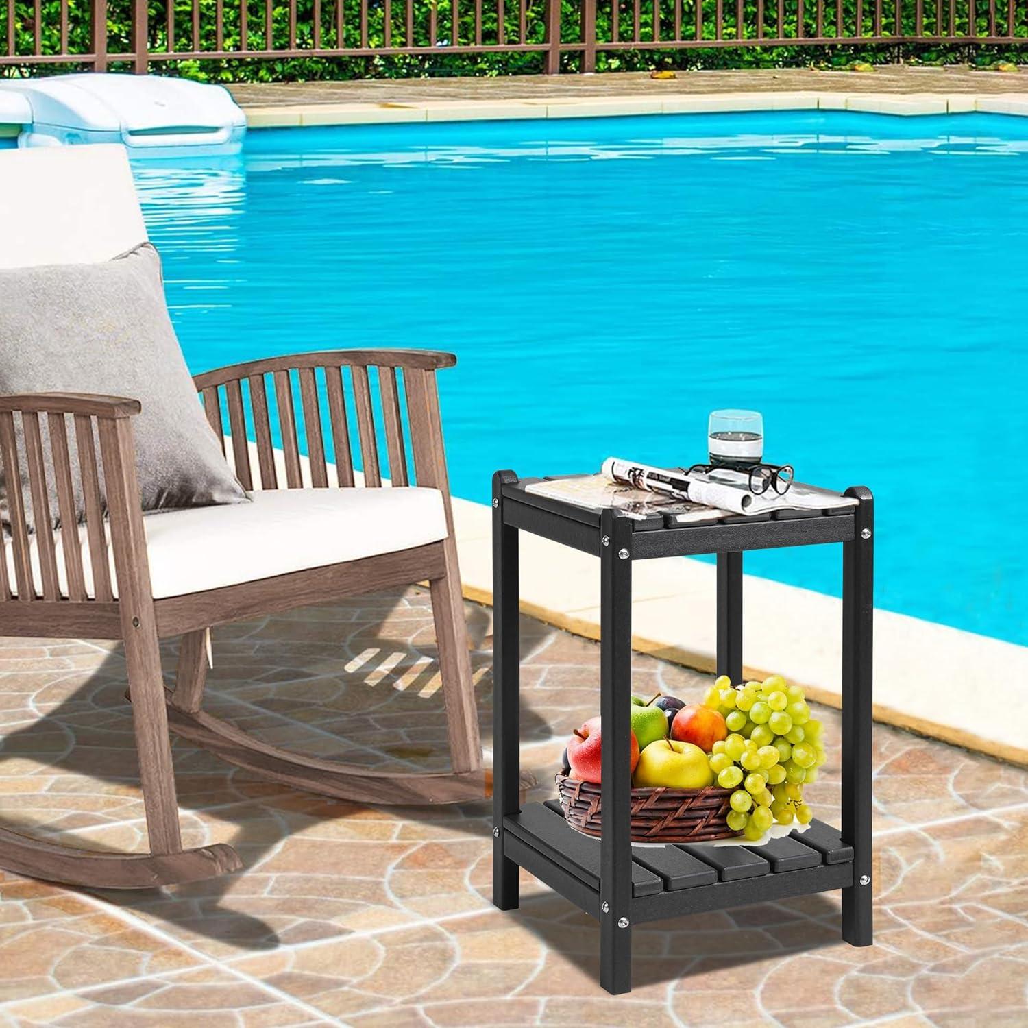 Mesa Lateral Doble Adirondack LZRS 60.96 cm HDPE Negro
