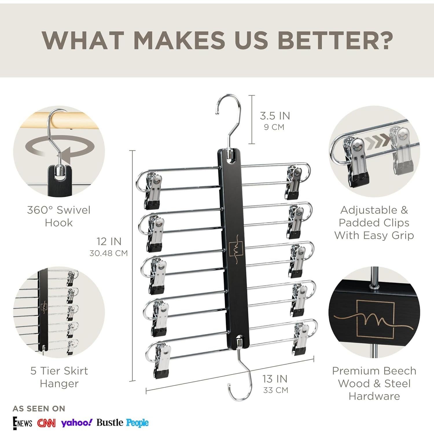 Perchas para Falda MORALVE - 2 Paquete de Madera de Haya