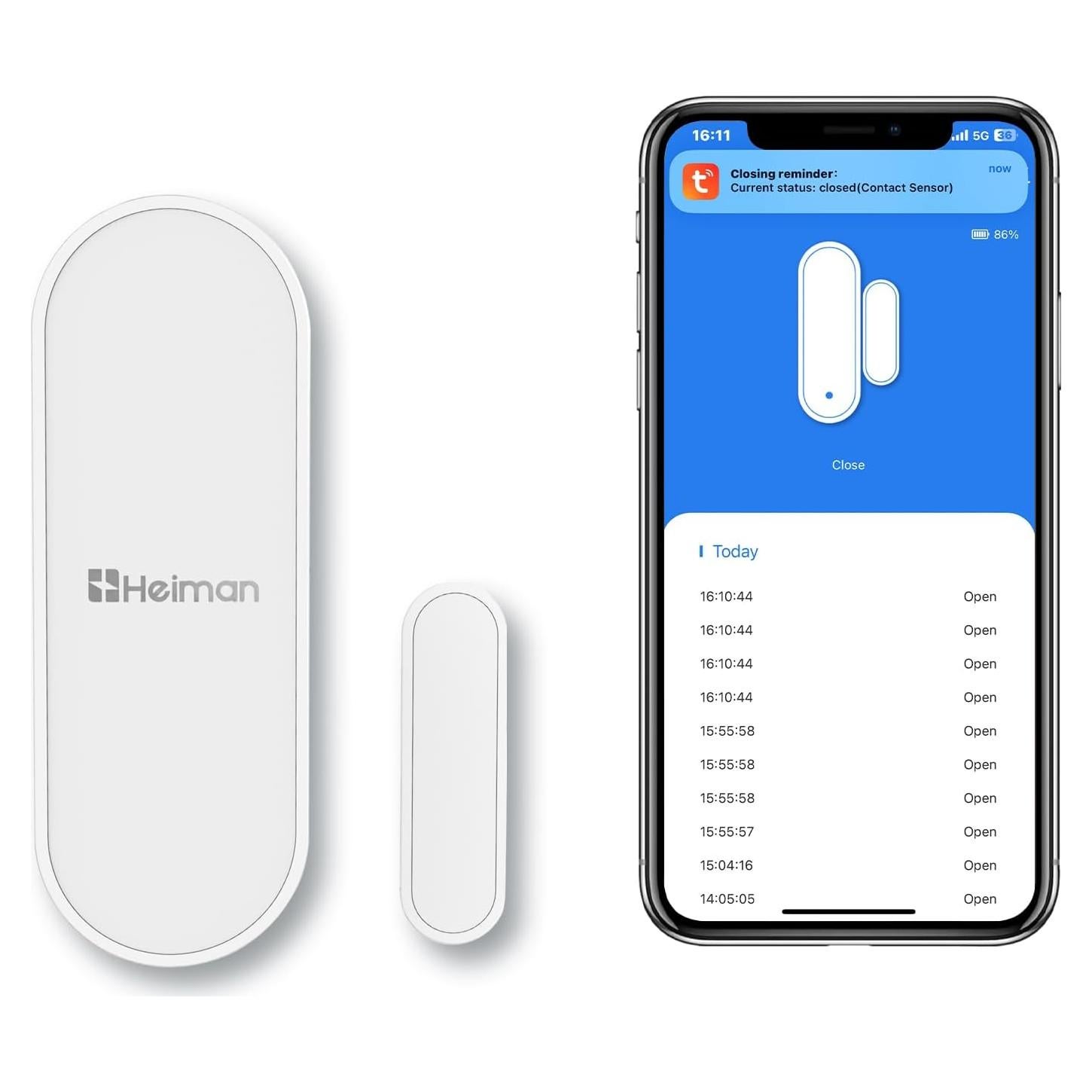 Sensor de Puerta WiFi HEIMAN DS-US-HM, Inalámbrico, APP