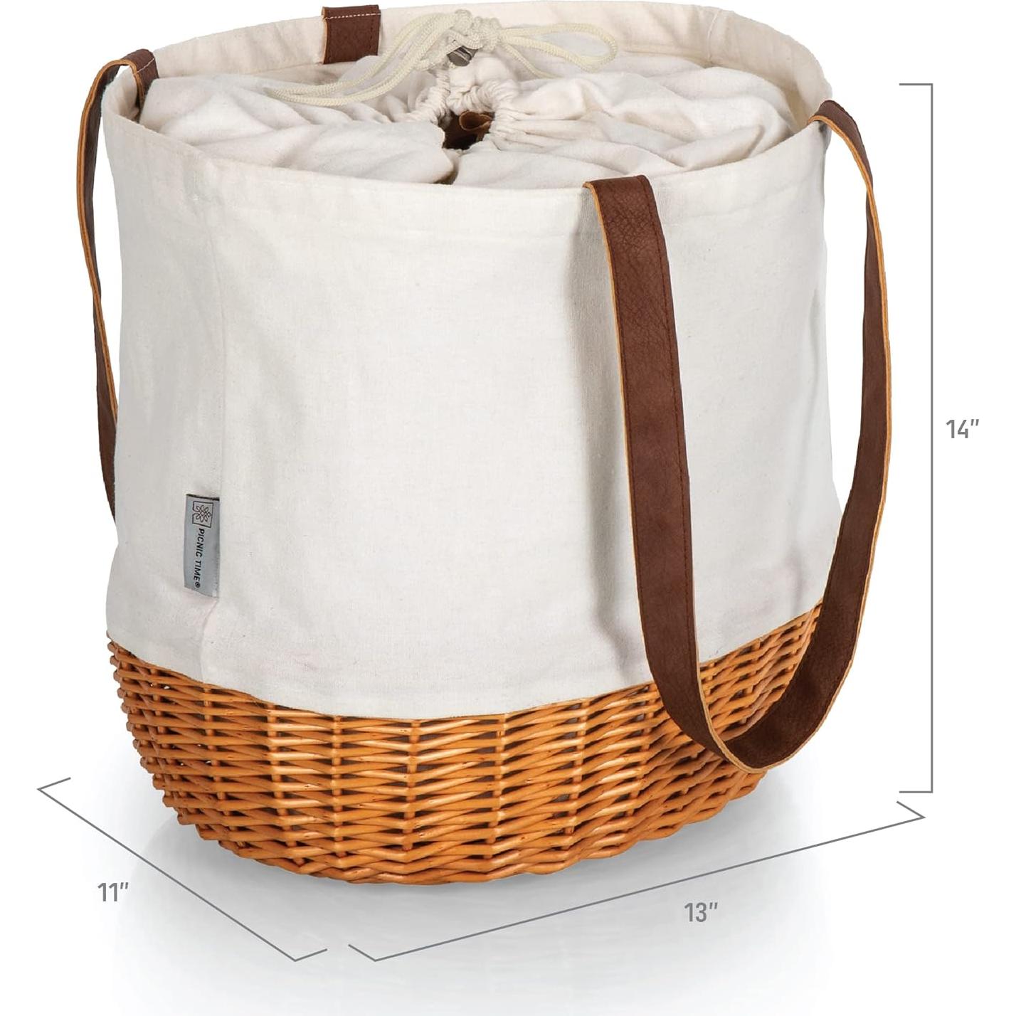 Cesta de Playa y Picnic Lona Beige PICNIC TIME 36x29x34cm