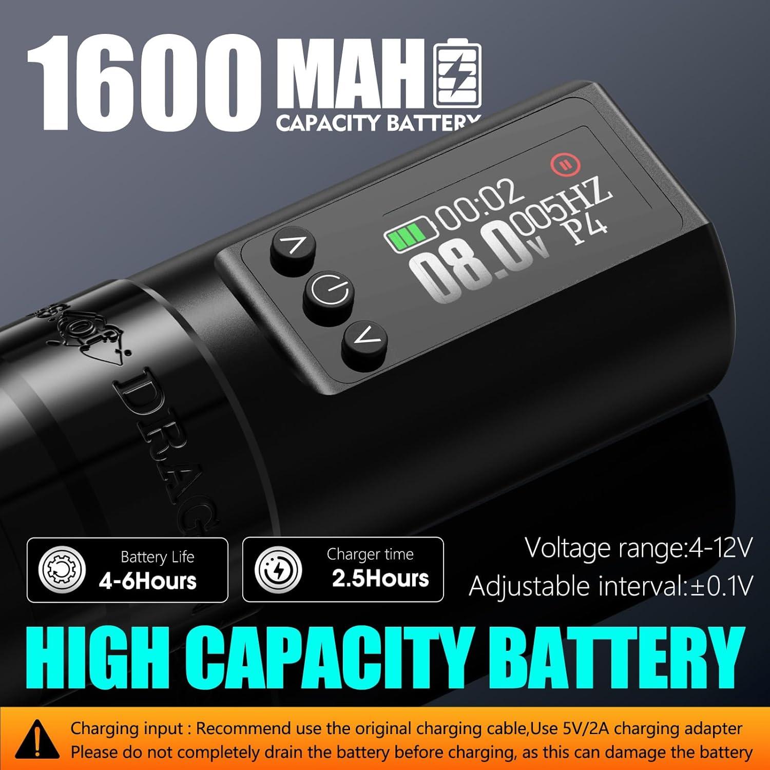 Kit de Máquina de Tatuaje Inalámbrica Kiss of Dragon V1S 1600mAh