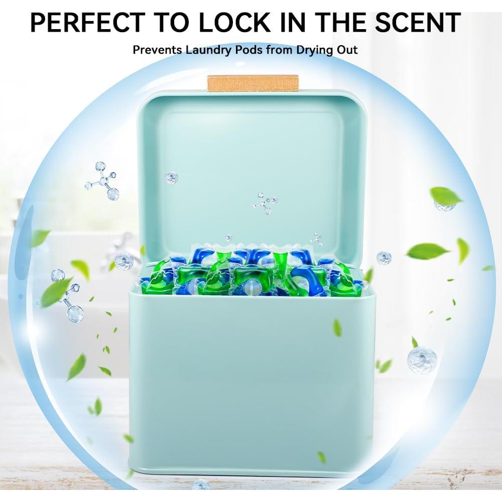 Contenedor de Pods de Lavandería Picowe Verde con Tapa de Madera