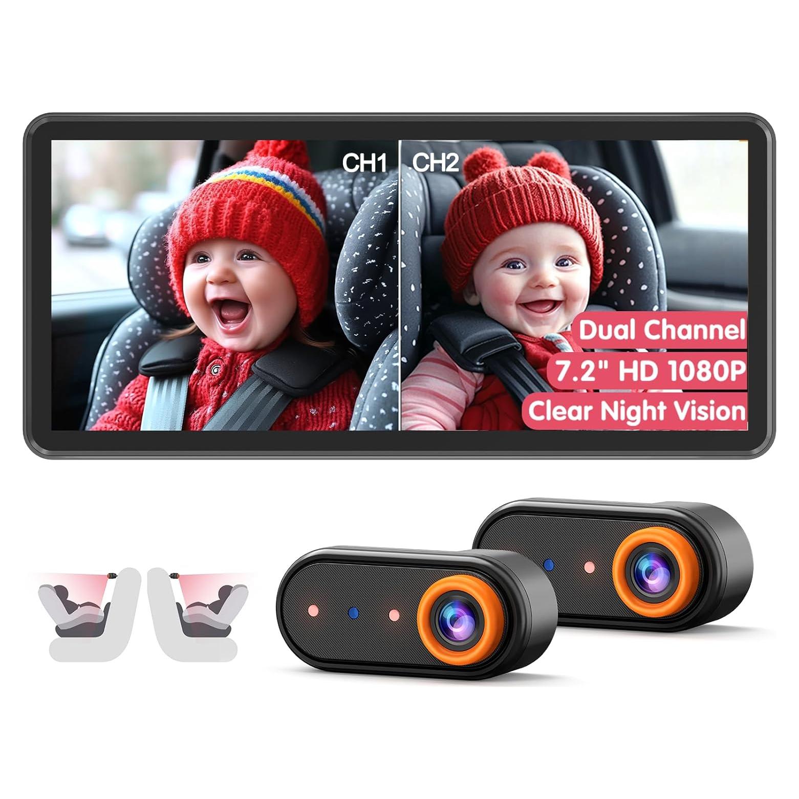Cámara de Auto para Bebés Luckview Doble 1080P 7.2" IR