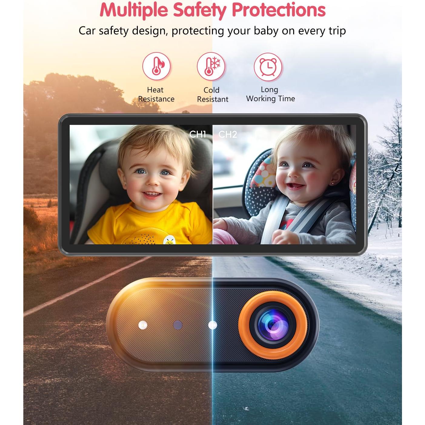 Cámara de Auto para Bebés Luckview Doble 1080P 7.2" IR