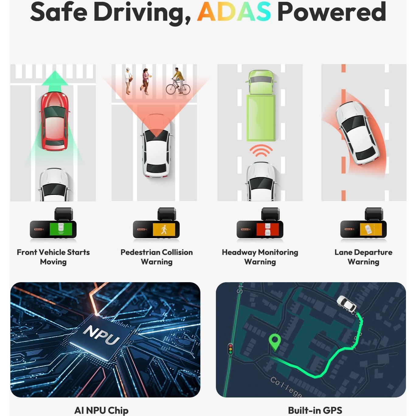 Cámara Dash 4K BOTSLAB G980H Delantera y Trasera con ADAS