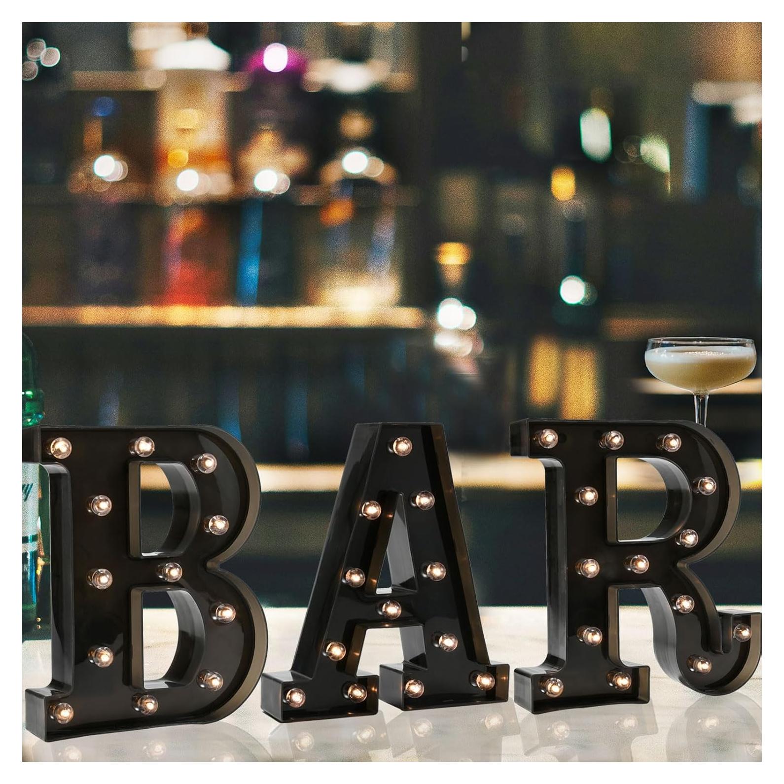 Letrero Iluminado LED OYCBUZO Letra BAR 22.5x4.5cm Negro