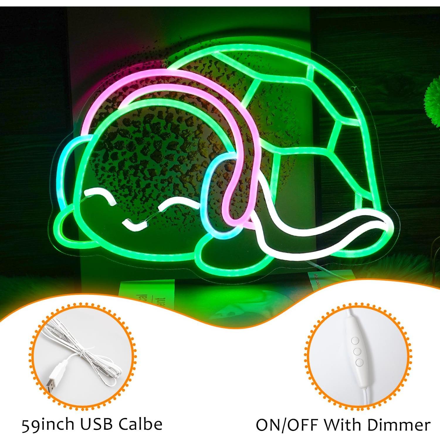 Luz de Neón Tortuga LED LISIGNVE Verde Blanca Rosa 40.9x29cm