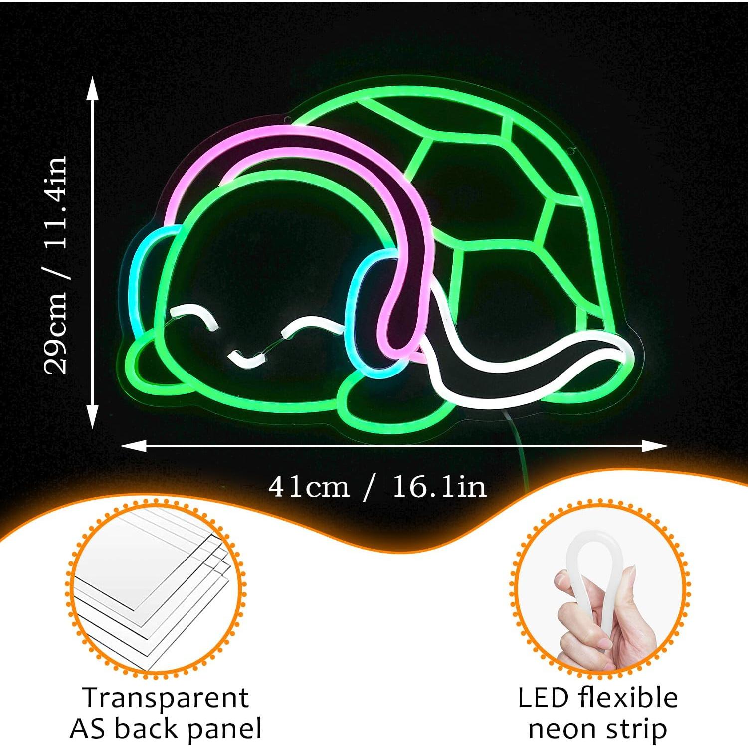 Luz de Neón Tortuga LED LISIGNVE Verde Blanca Rosa 40.9x29cm