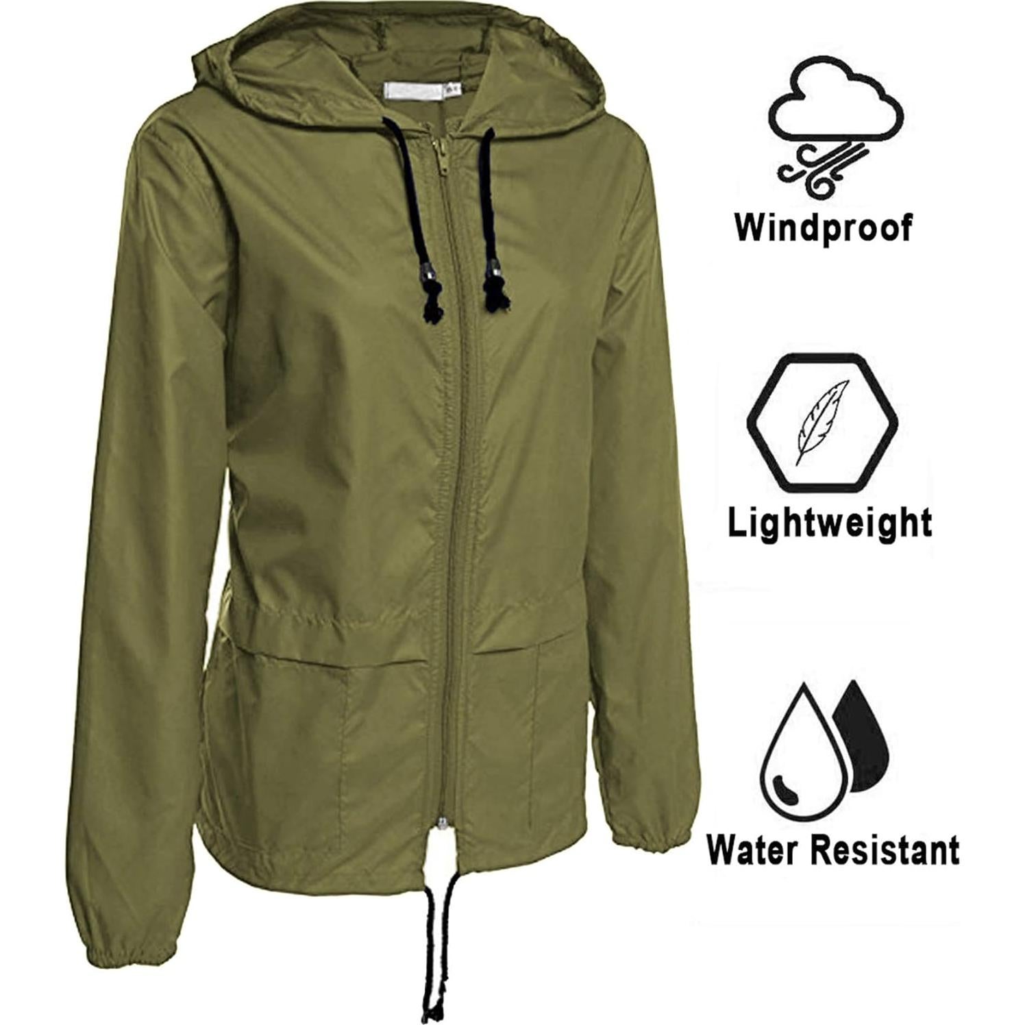 Chaqueta de Lluvia Impermeable Avoogue Mujeres Verde Militar