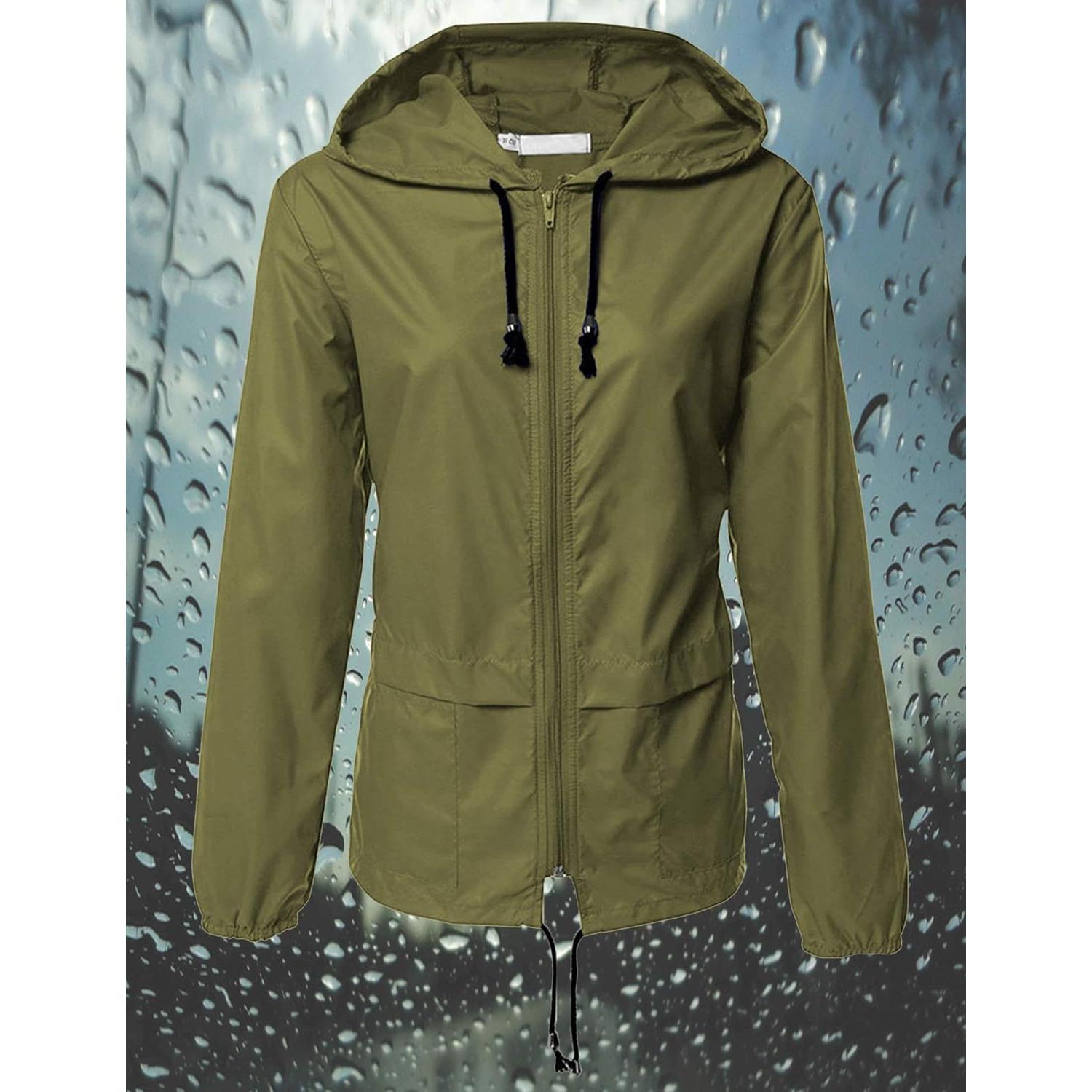 Chaqueta de Lluvia Impermeable Avoogue Mujeres Verde Militar