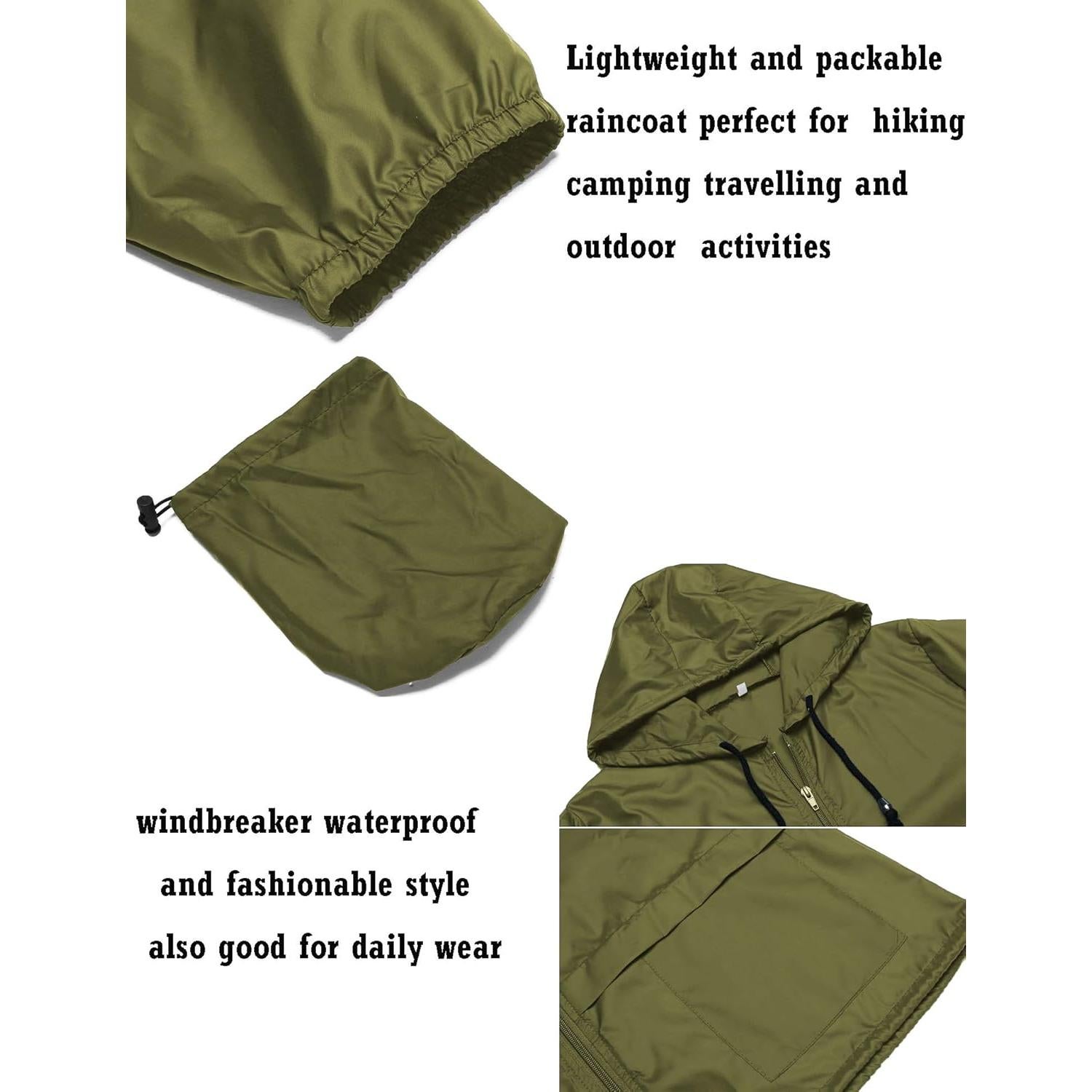 Chaqueta de Lluvia Impermeable Avoogue Mujeres Verde Militar