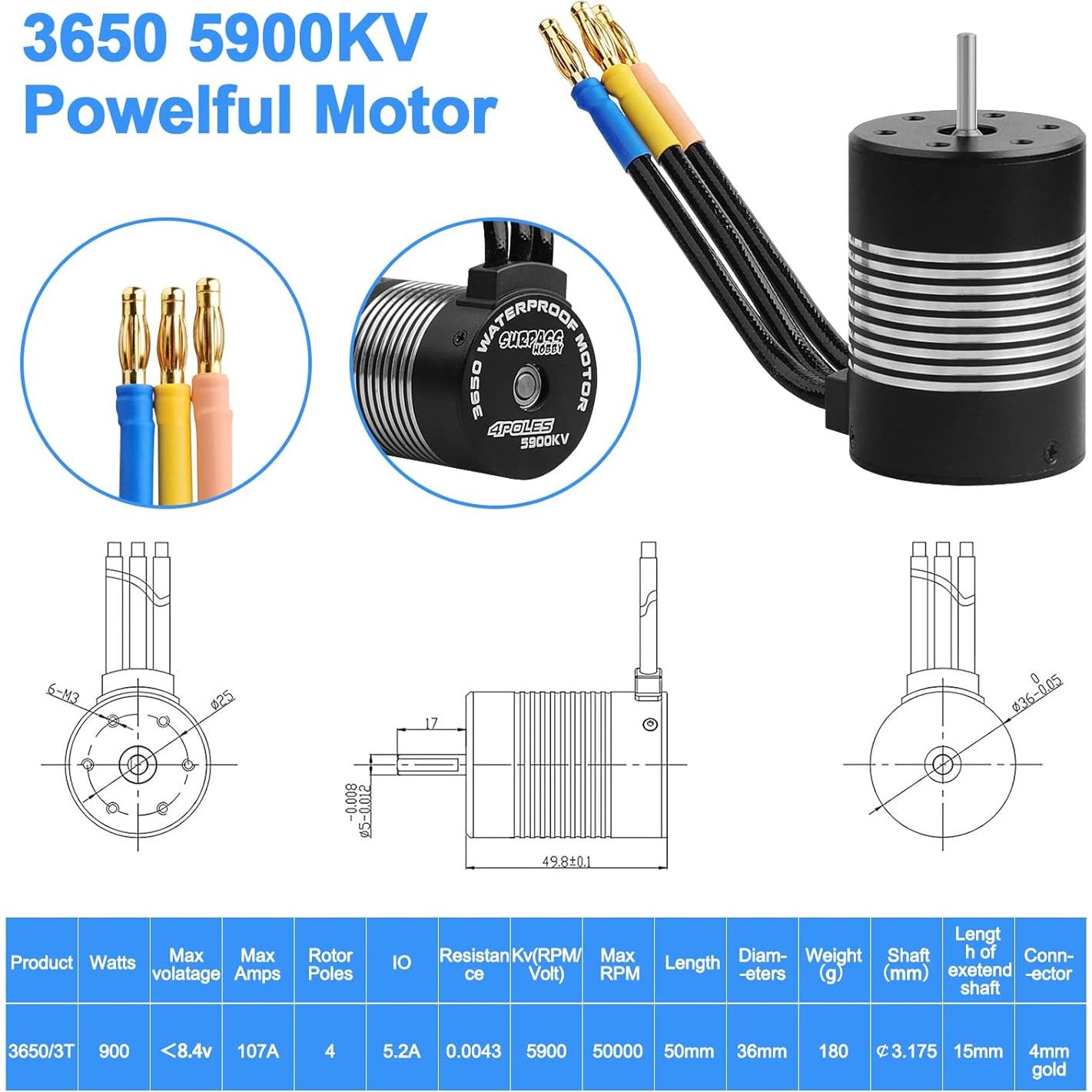 Motor Brushless 3650 5900KV + ESC 120A para Coche RC