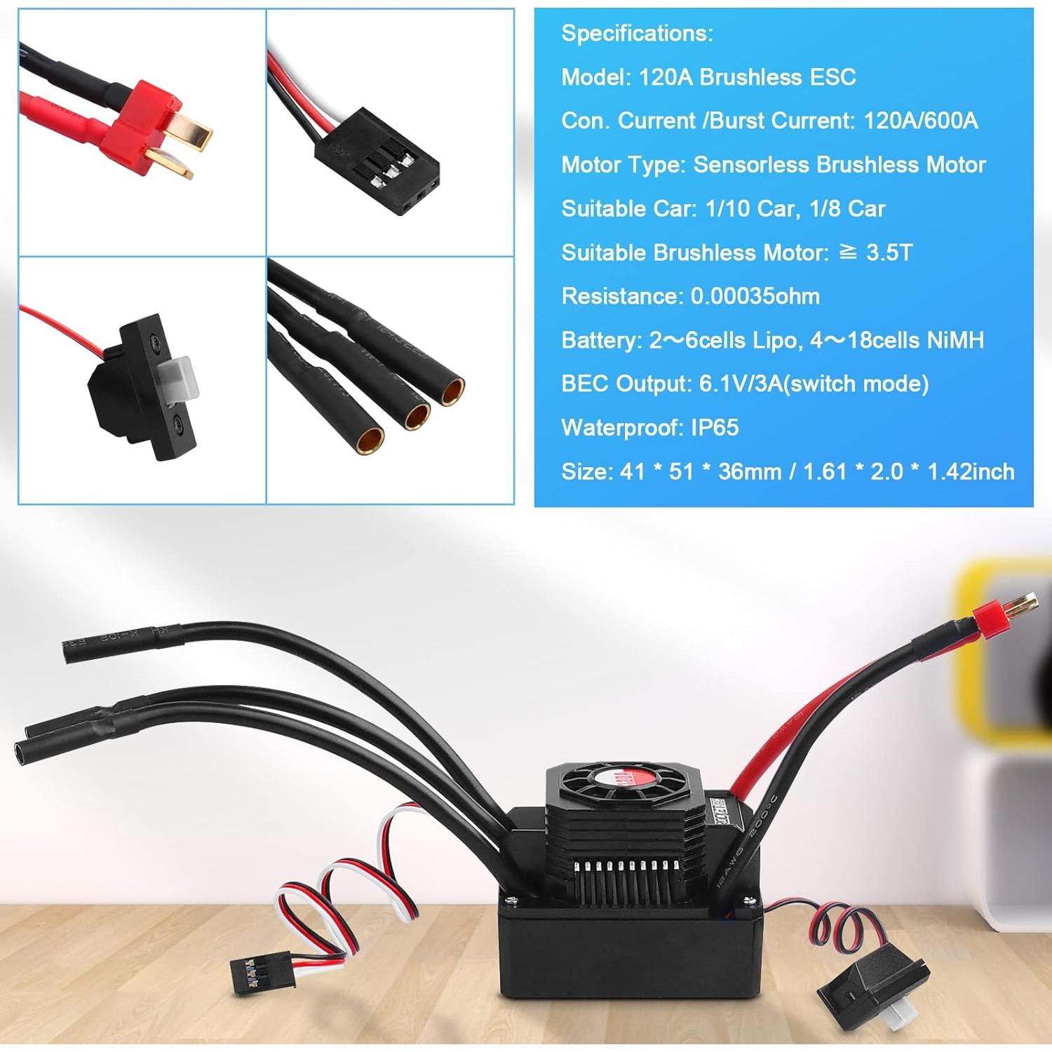 Motor Brushless 3650 5900KV + ESC 120A para Coche RC