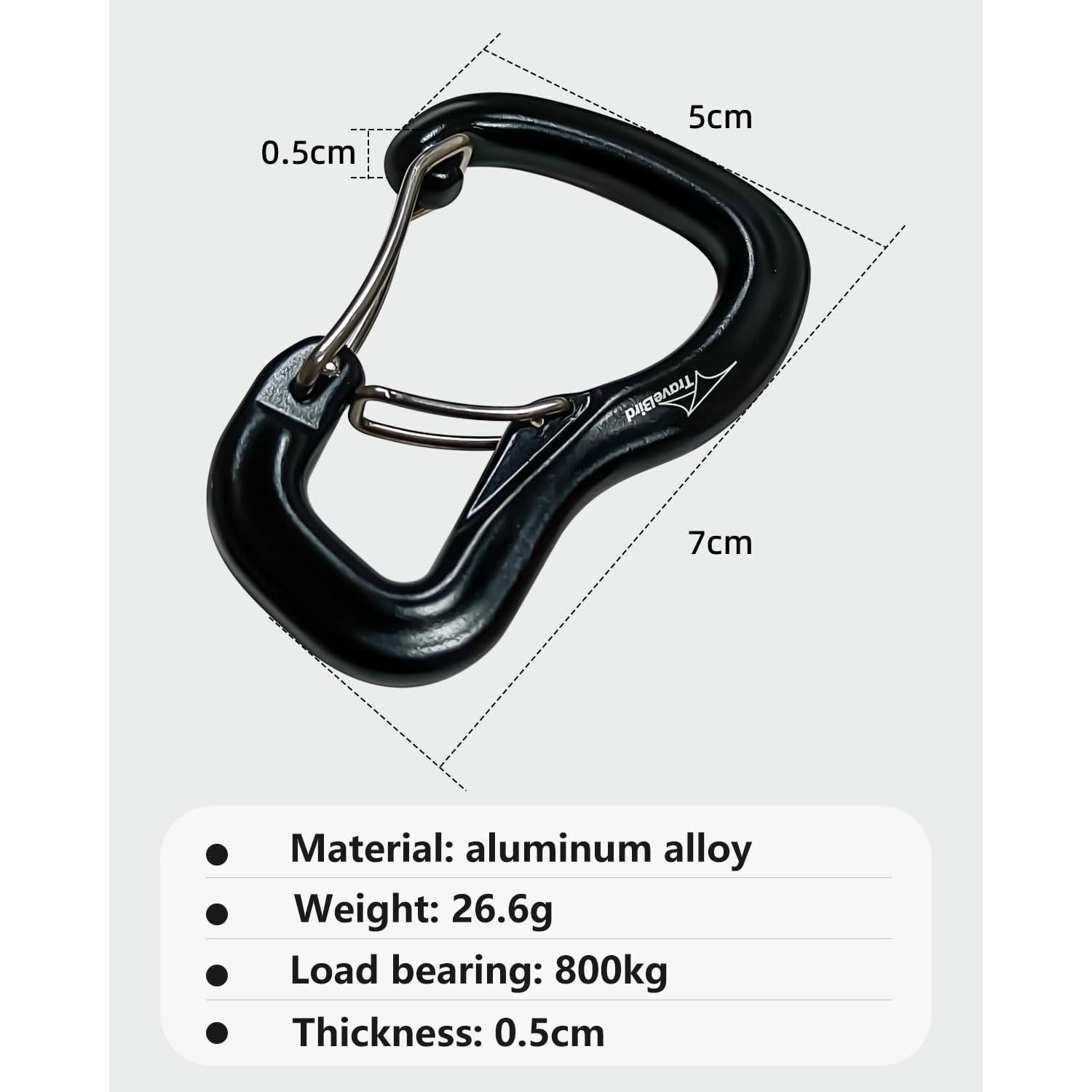 Carabineros de Aluminio Travel Bird 8KN 2 Pcs Negro