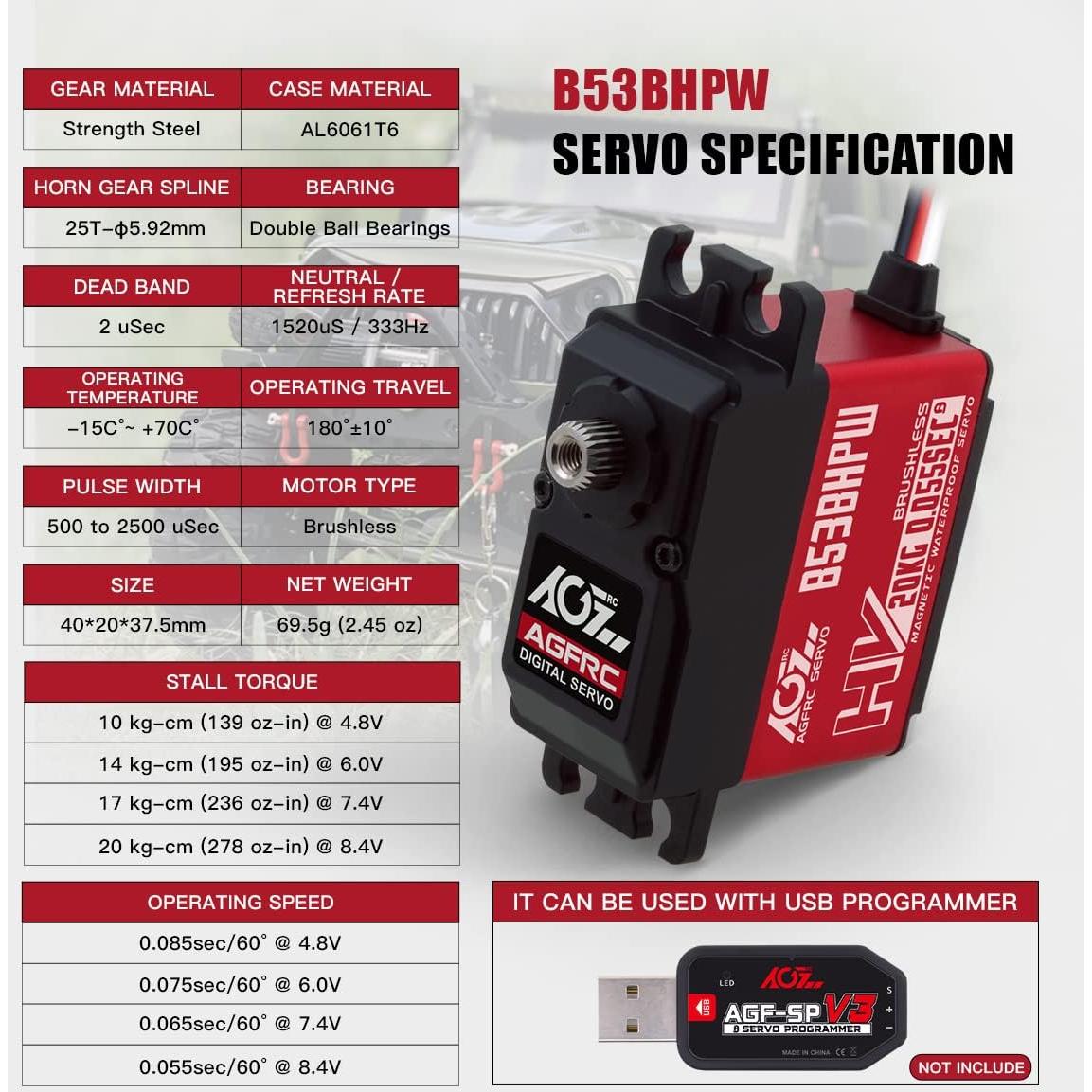 Servo Digital AGFRC B53BHPW 20KG a Prueba de Agua 0.055s