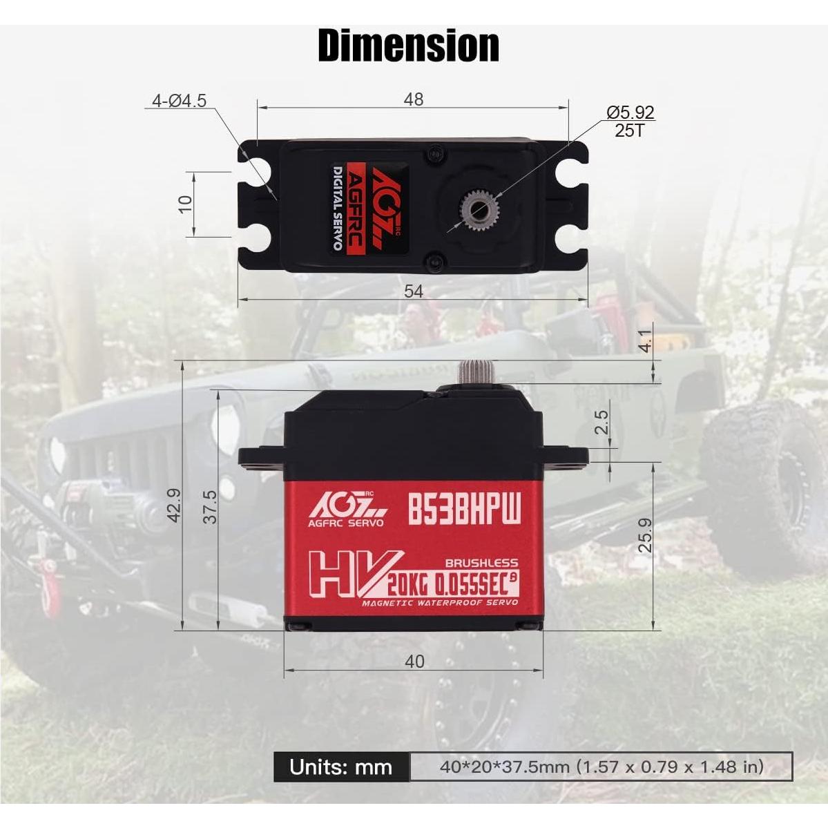 Servo Digital AGFRC B53BHPW 20KG a Prueba de Agua 0.055s