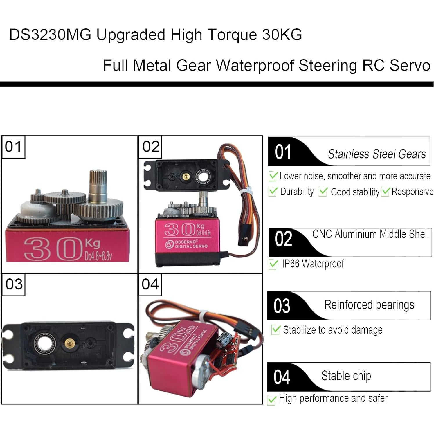 Paquete de 2 Servomotores HOOYIJ DS3230MG 30KG a Prueba de Agua