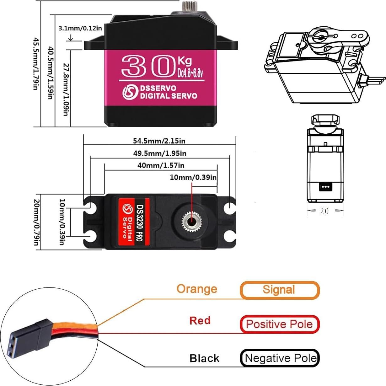 Paquete de 2 Servomotores HOOYIJ DS3230MG 30KG a Prueba de Agua