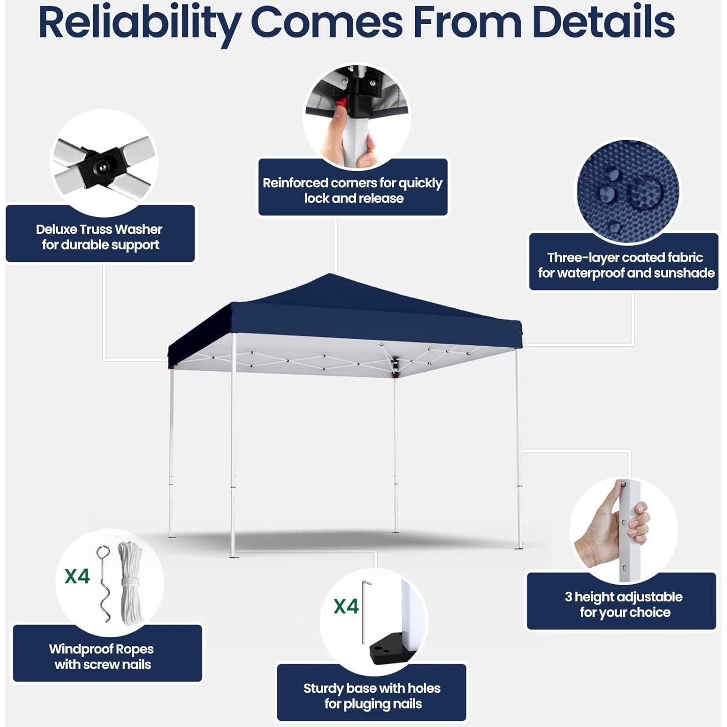 Carpa Plegable 3x3m Morngardo Azul Oscuro con Protección UV