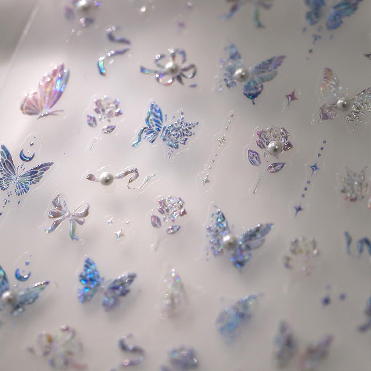 Calcomanías de Uñas 5D Geyakal Mariposa Aurora Adhesivas