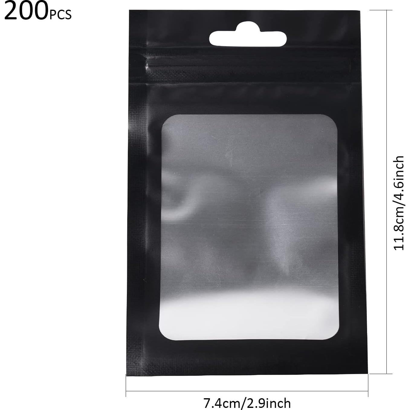 200 Bolsas de Cierre Mylar Auhafaly 7.6x11.9 cm Negro