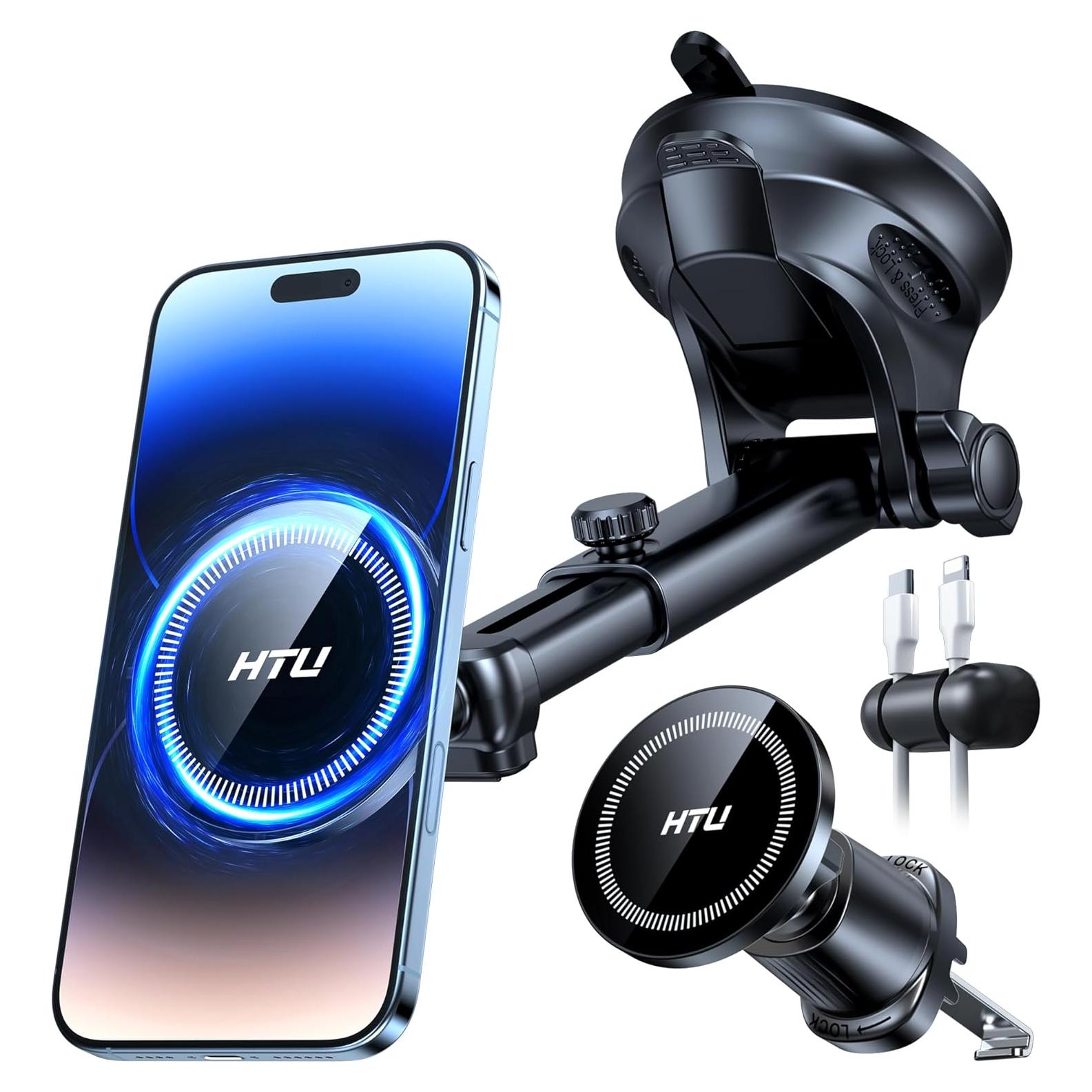 Soporte de Teléfono Magnético para Coche HTU - Negro, Ajustable