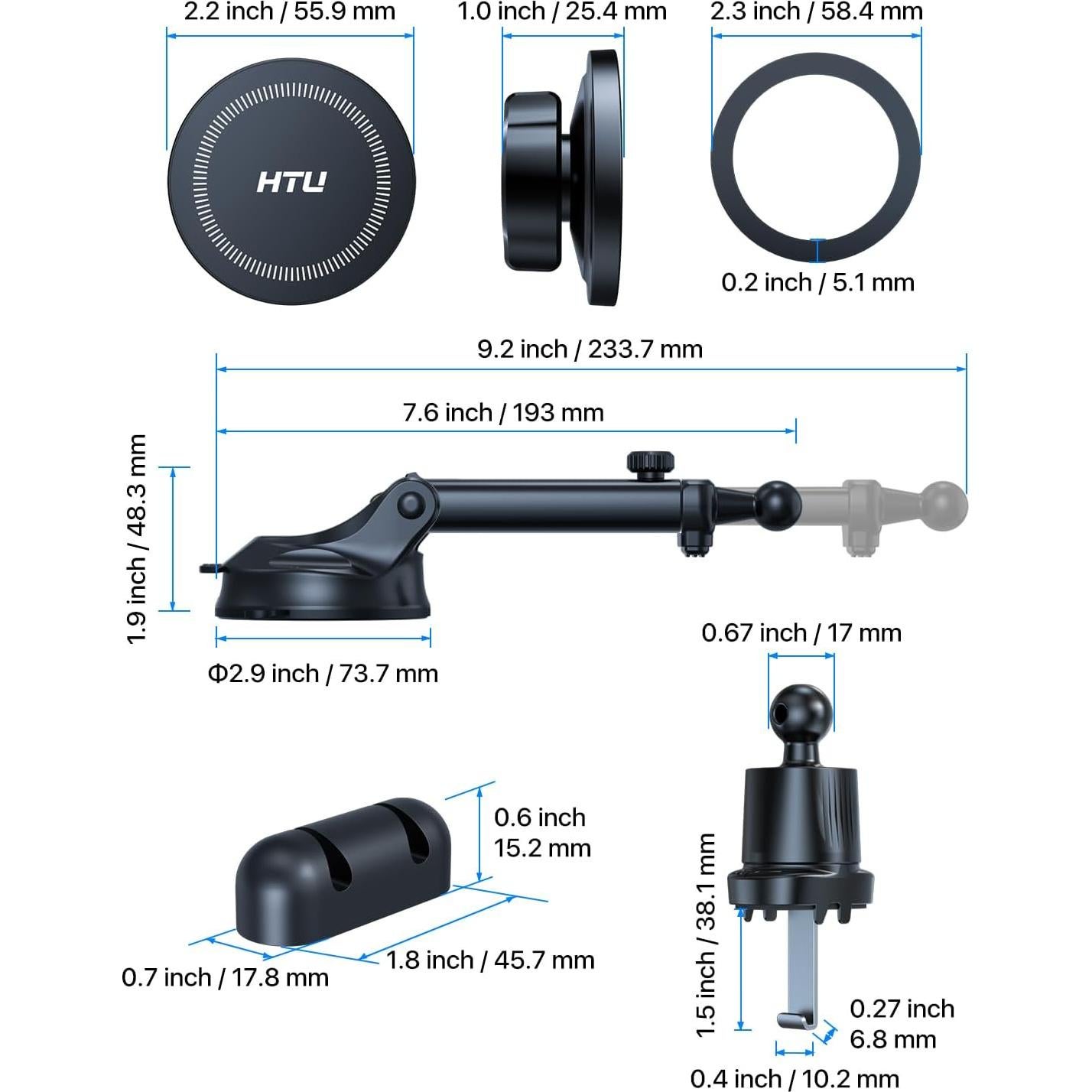 Soporte de Teléfono Magnético para Coche HTU - Negro, Ajustable