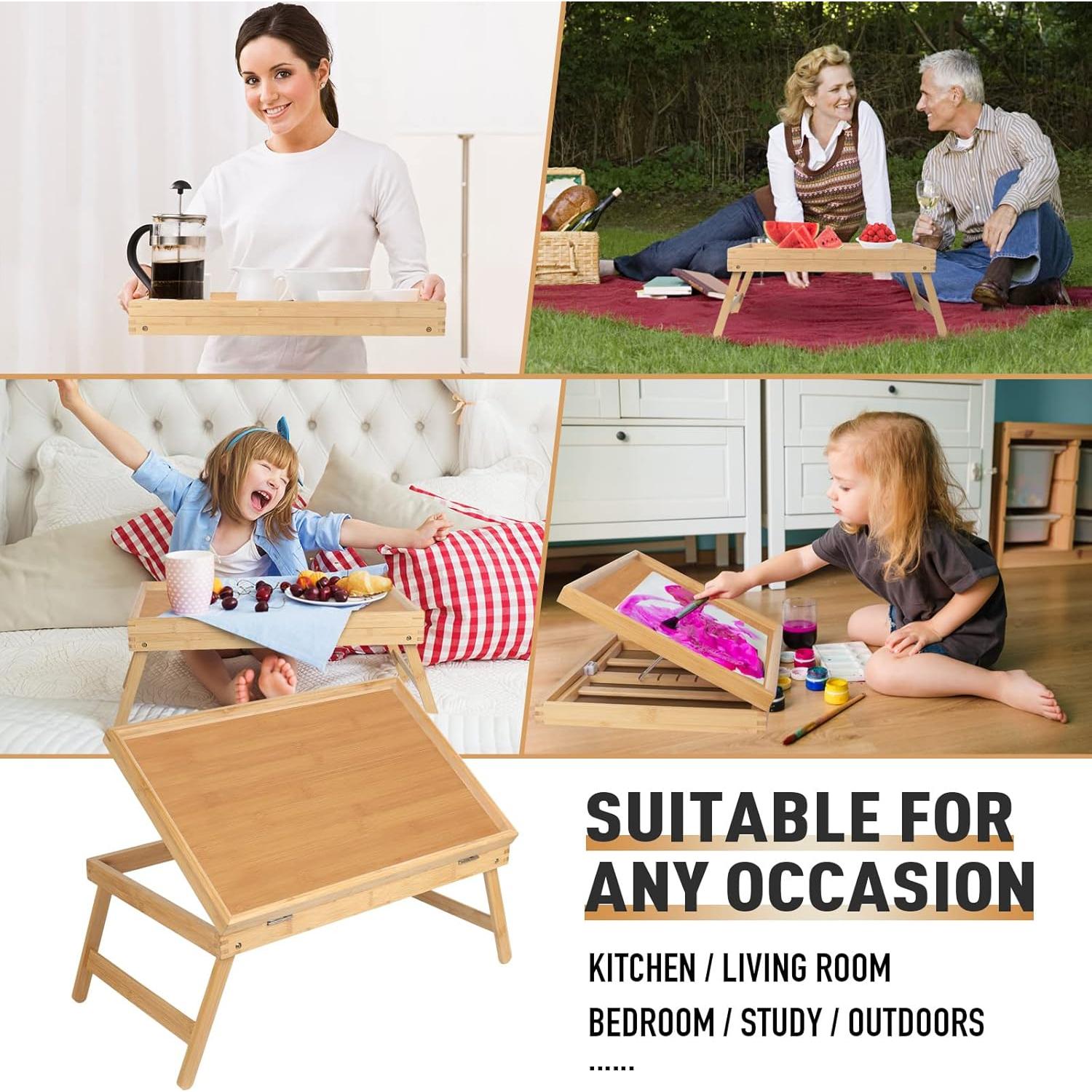 Bandeja de desayuno Artmeer para cama con patas plegables Beige