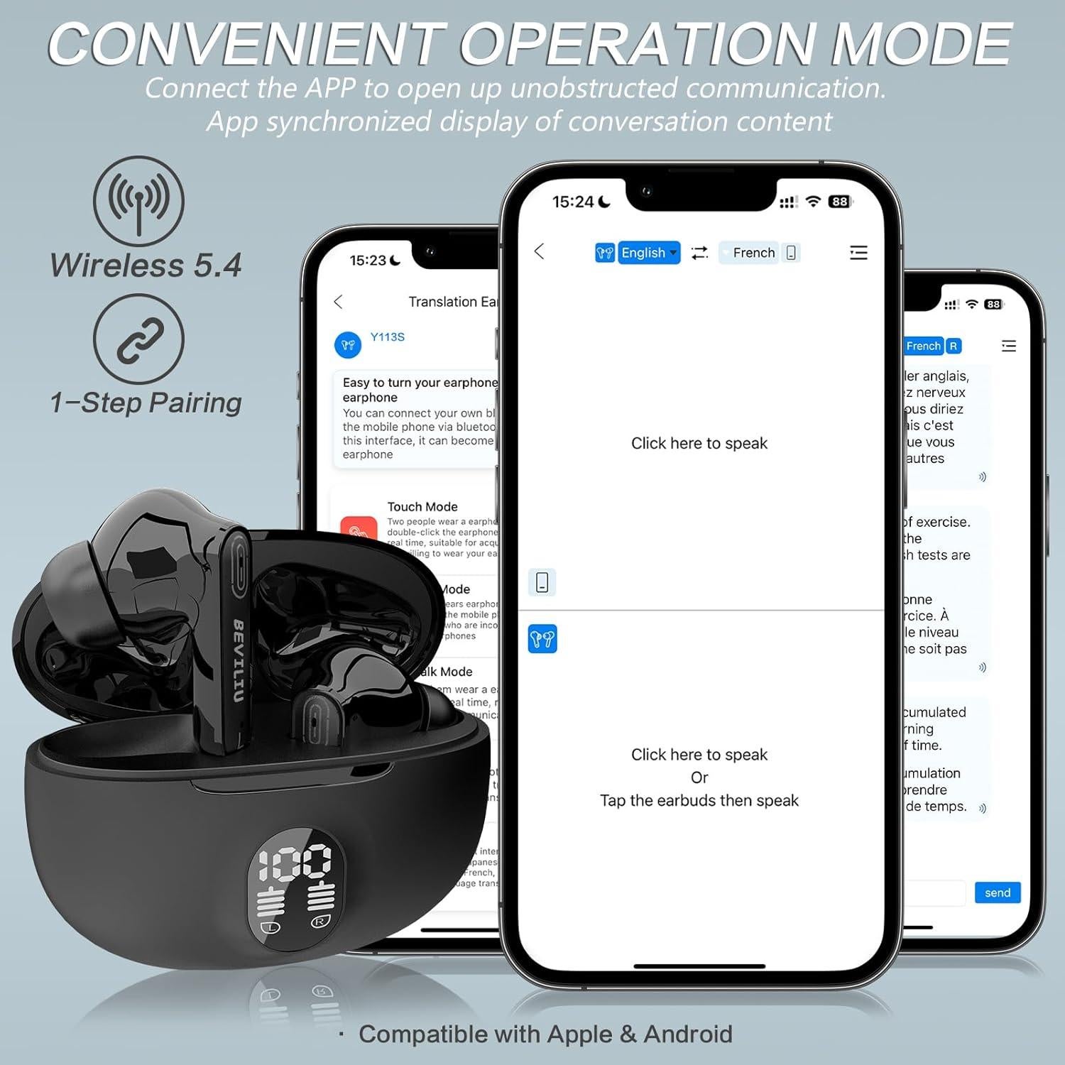 Auriculares de Traducción Beviliu Inalámbricos 3-en-1 Negro