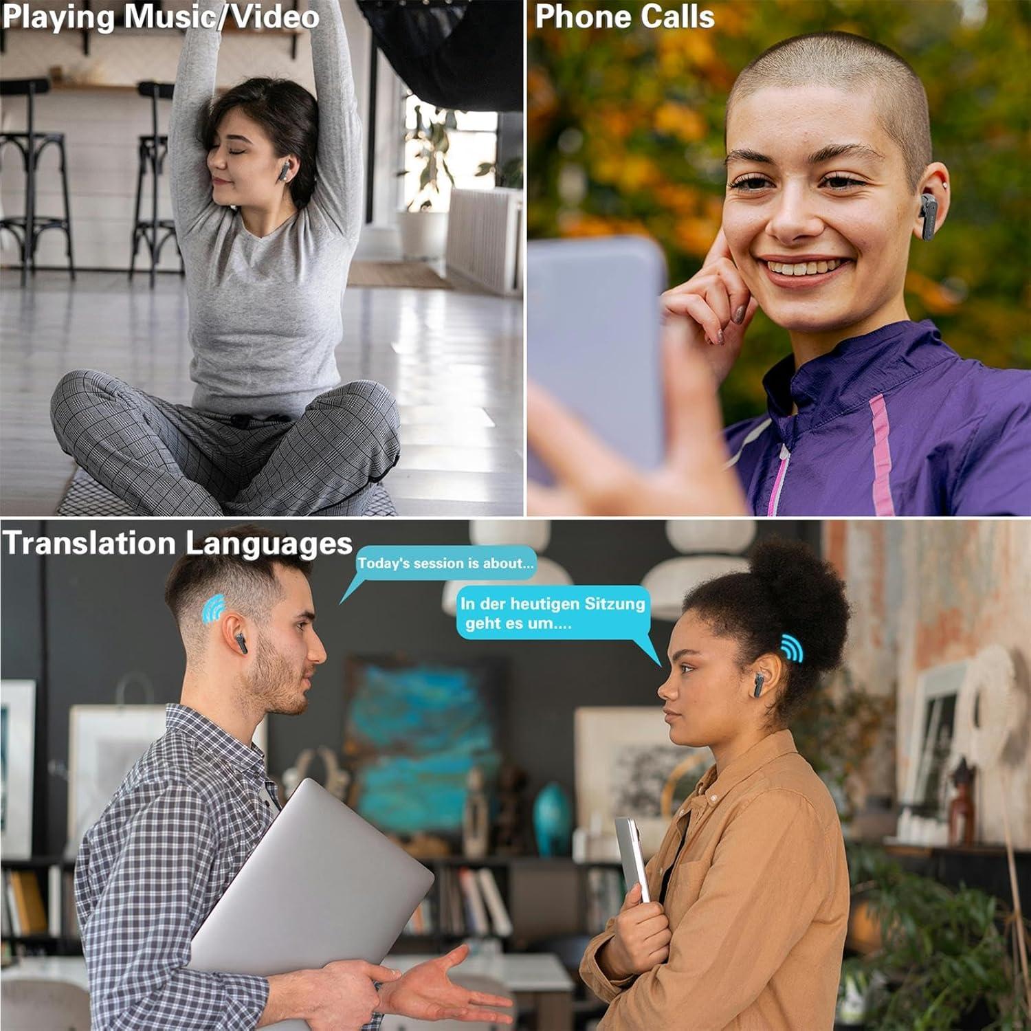 Auriculares de Traducción Beviliu Inalámbricos 3-en-1 Negro