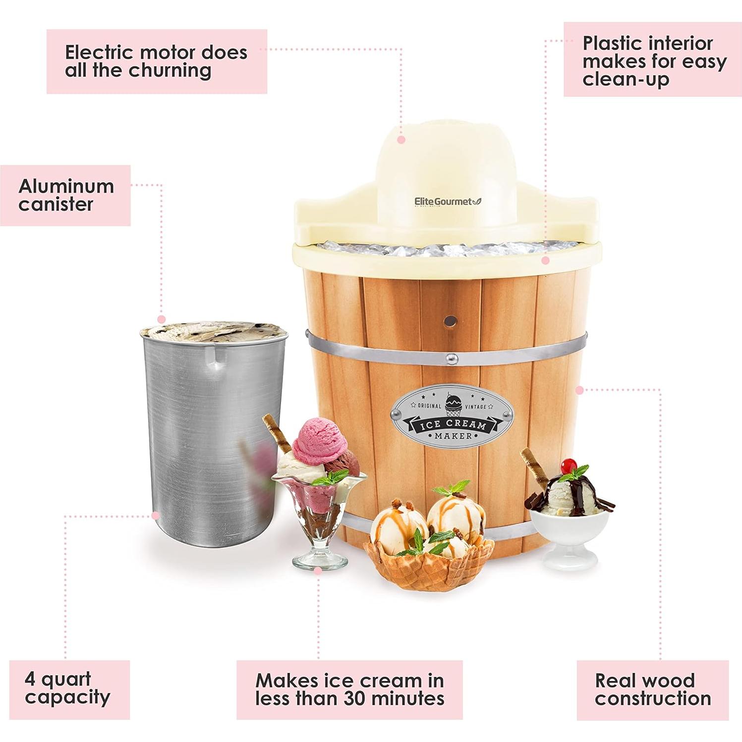 Fabricante de Helados Eléctrico Elite Gourmet 4 Qt Crema