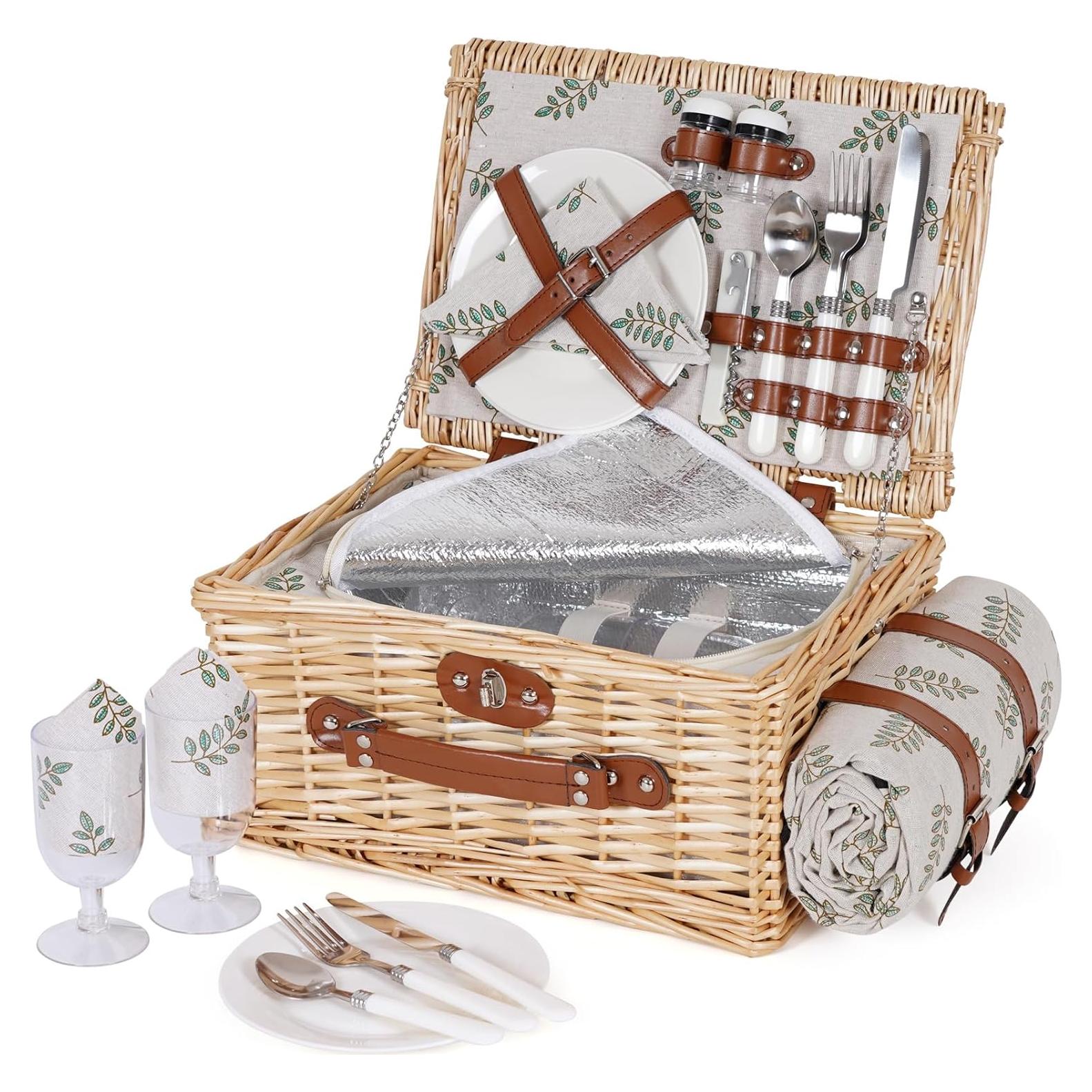 Juego de Cesta de Picnic HappyPicnic para 2 con Manta y Cubiertos