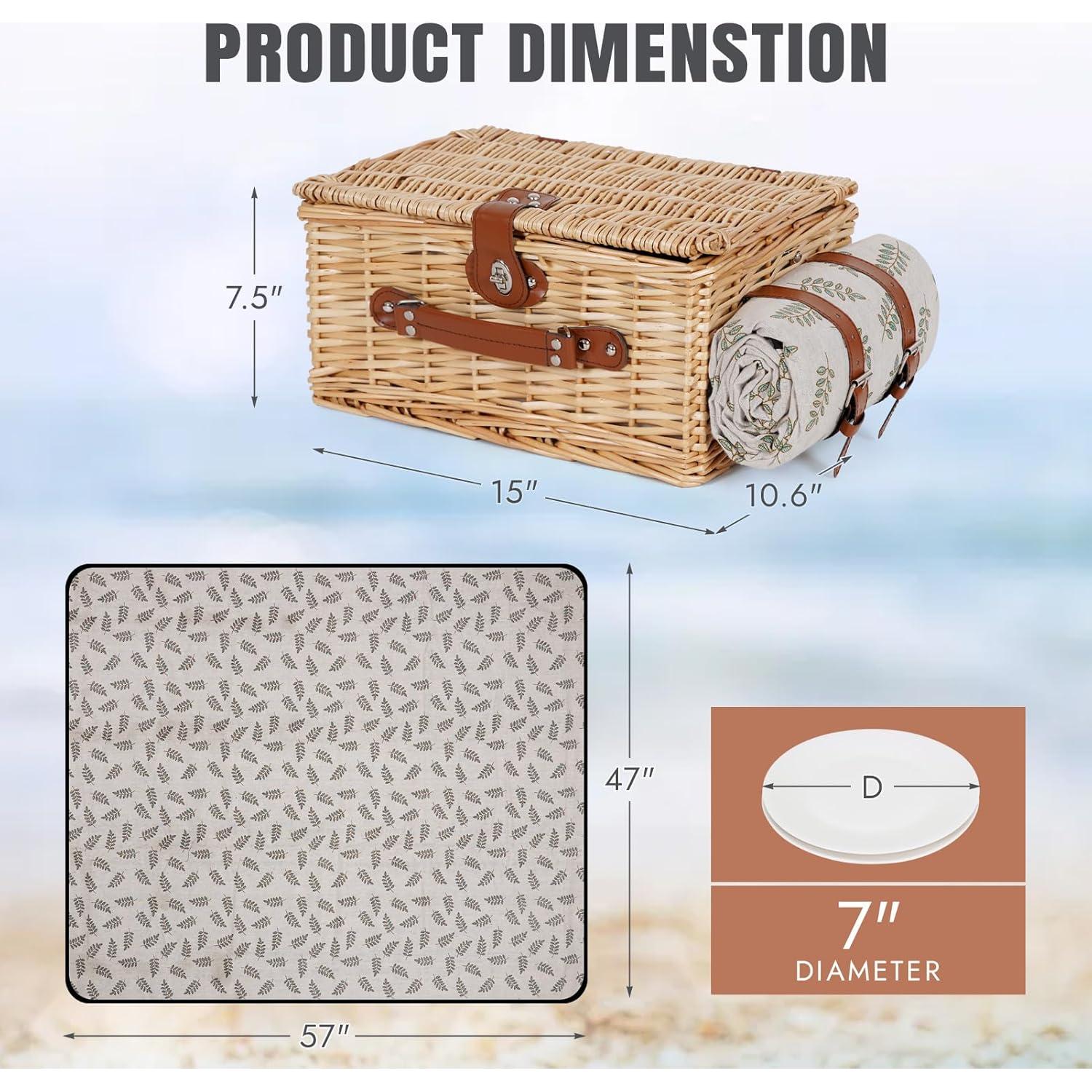 Juego de Cesta de Picnic HappyPicnic para 2 con Manta y Cubiertos