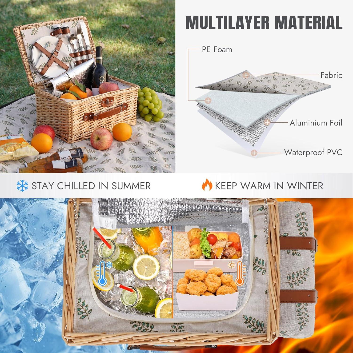 Juego de Cesta de Picnic HappyPicnic para 2 con Manta y Cubiertos