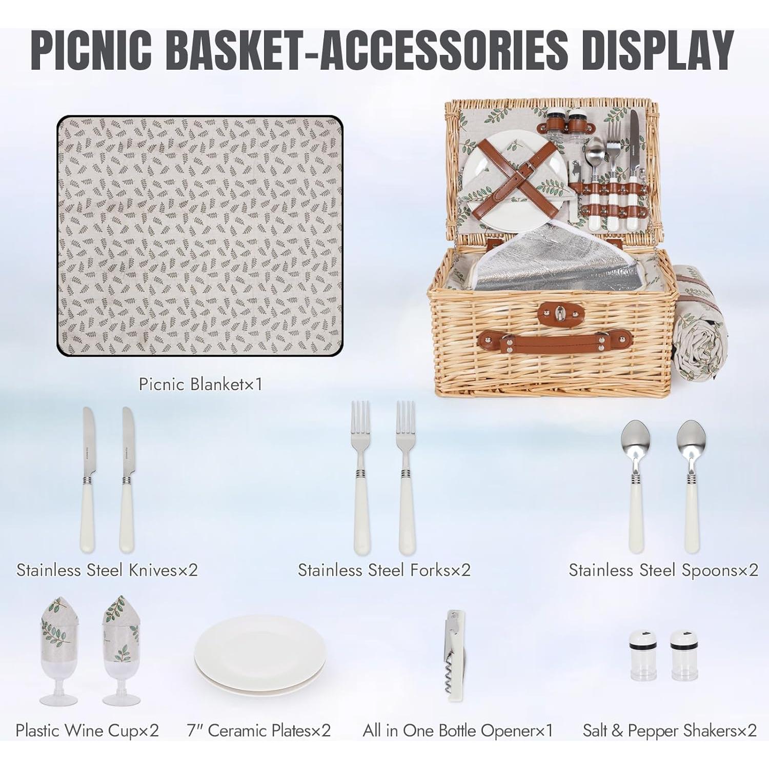 Juego de Cesta de Picnic HappyPicnic para 2 con Manta y Cubiertos