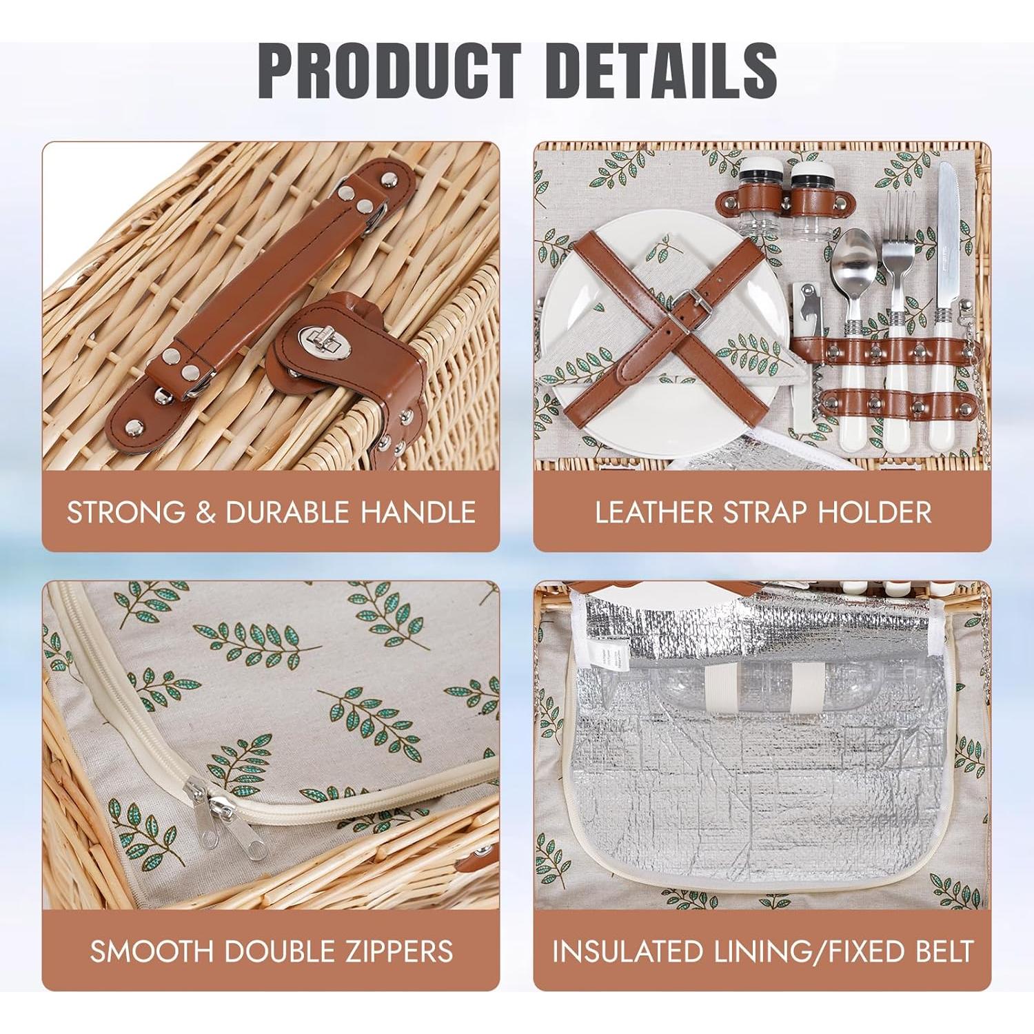 Juego de Cesta de Picnic HappyPicnic para 2 con Manta y Cubiertos