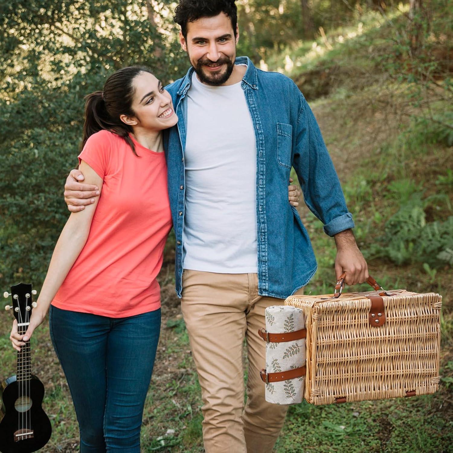 Juego de Cesta de Picnic HappyPicnic para 2 con Manta y Cubiertos