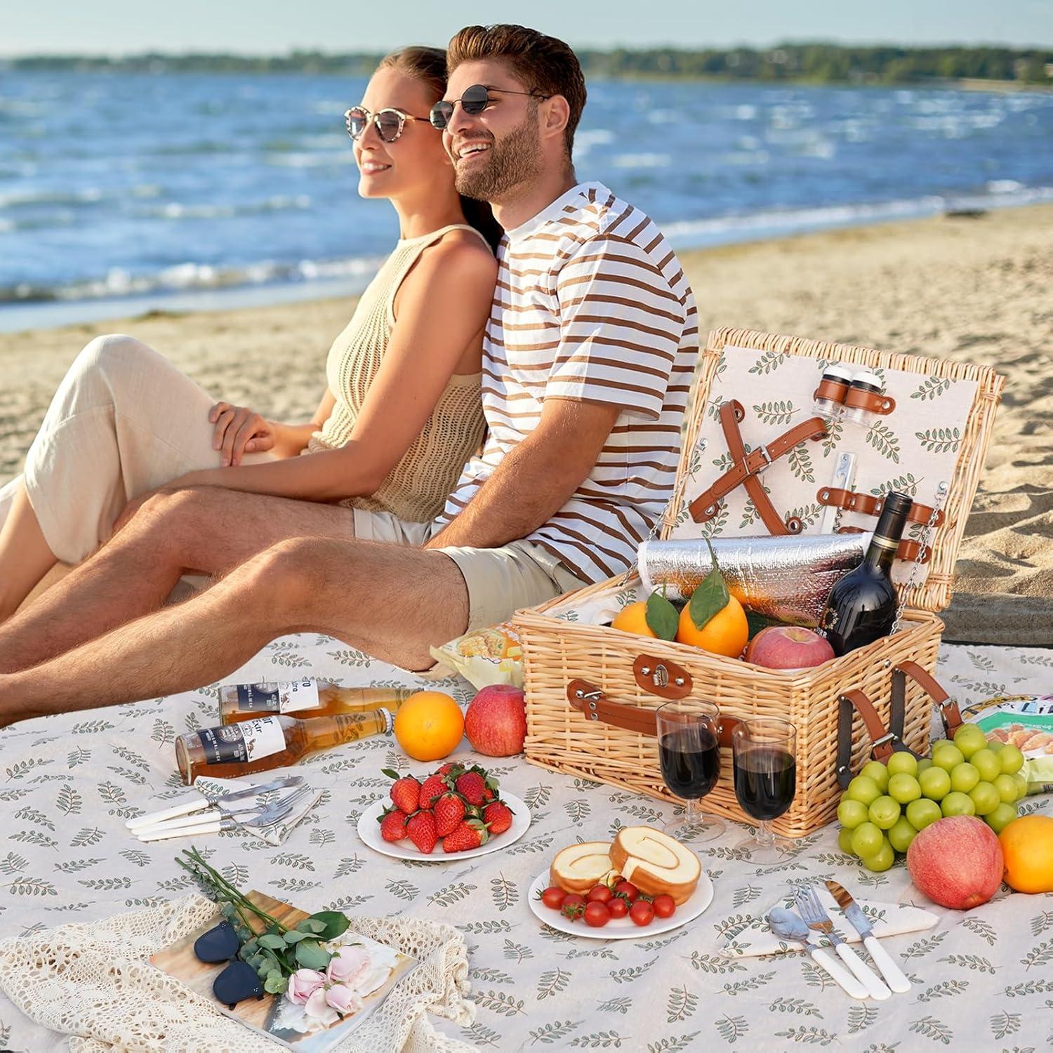 Juego de Cesta de Picnic HappyPicnic para 2 con Manta y Cubiertos